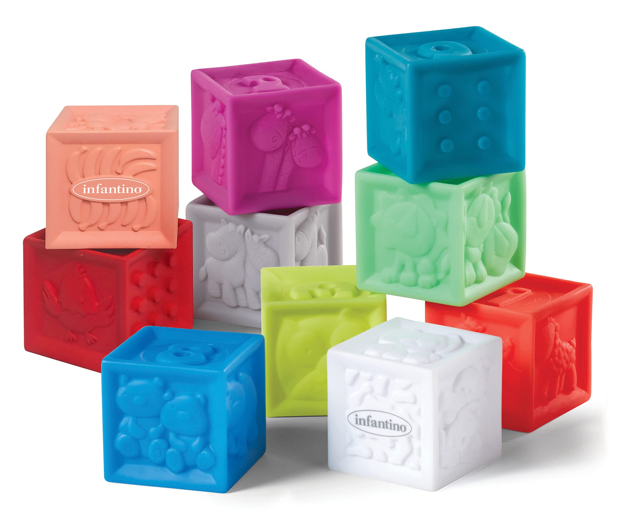 Infantino Squeeze and Stack Blocks Set - Sensory & Educational Toy for 6 Months+