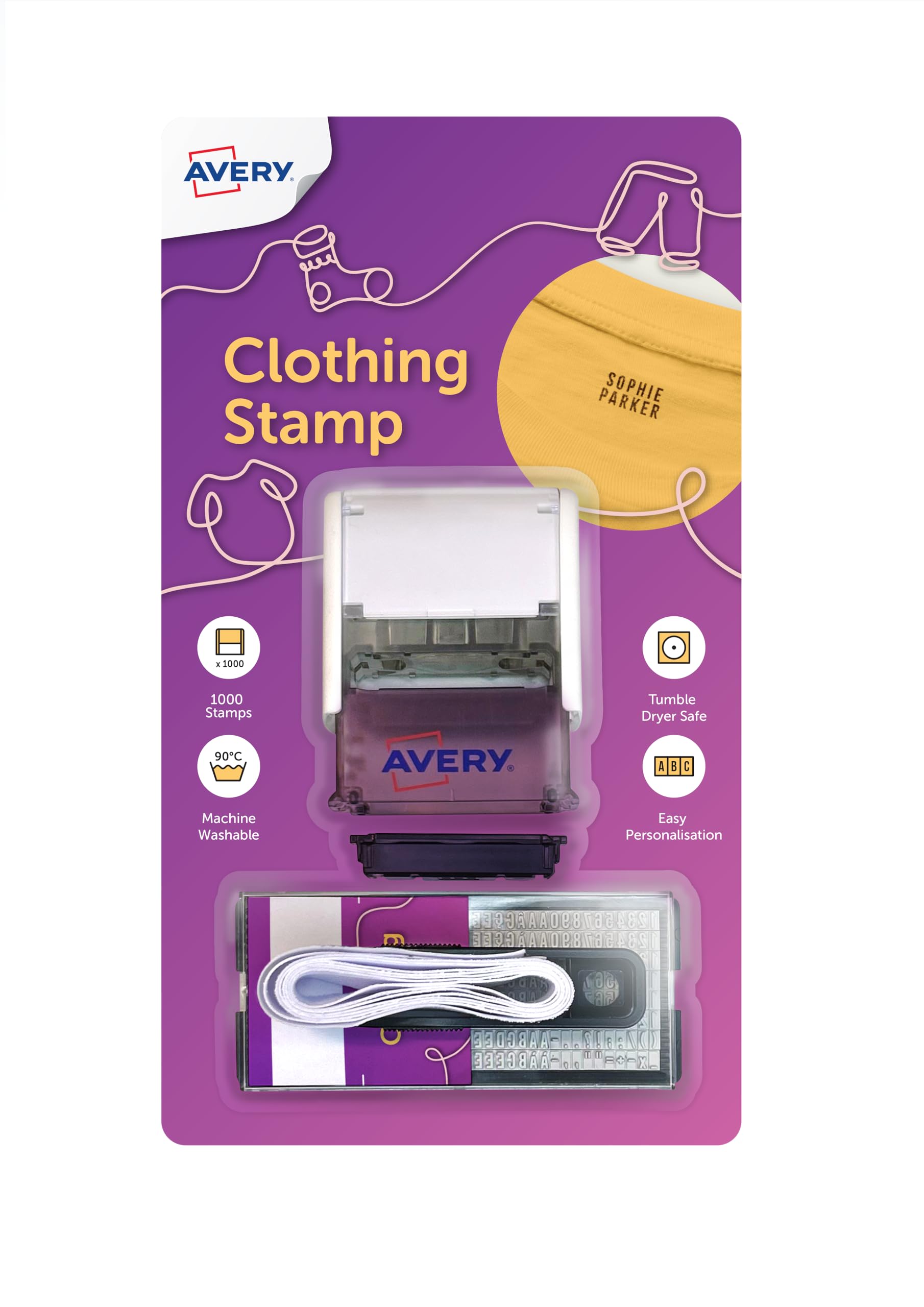 AVERY Clothing Name Stamp - Customisable for Kids & School | 1,000+ Impressions | Wash/Dry Safe 1