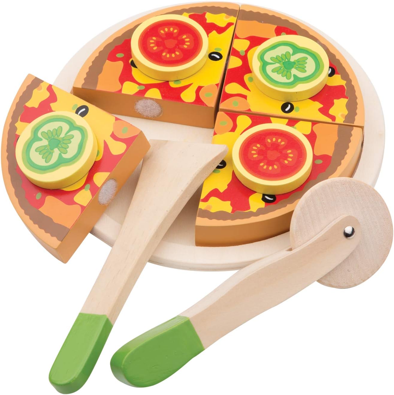 New Classic Toys 10587 Wooden Pretend Play Pizza Set - Educational Cutting & Cooking Toy for Toddlers 2+