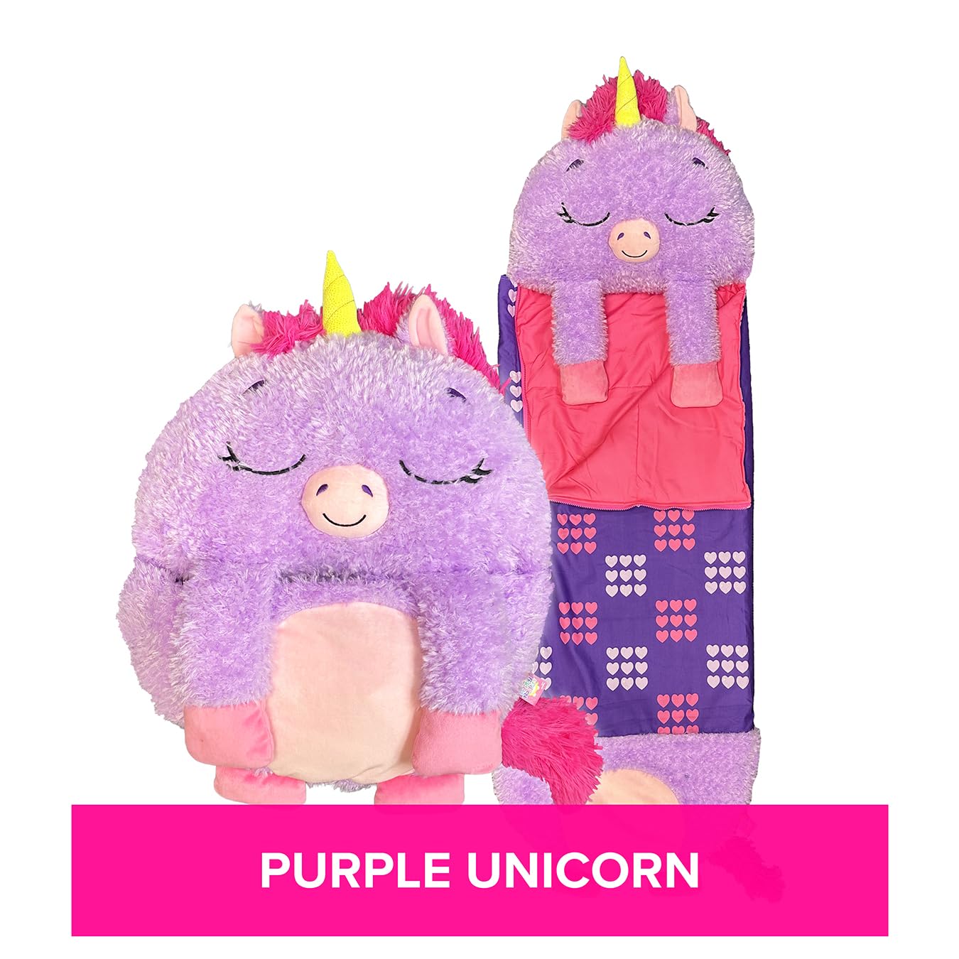 Happy Nappers Kids Sleeping Bag - Purple Unicorn - 2-in-1 Plush Toy & Sleeping Bag for Sleepovers & Camping 9