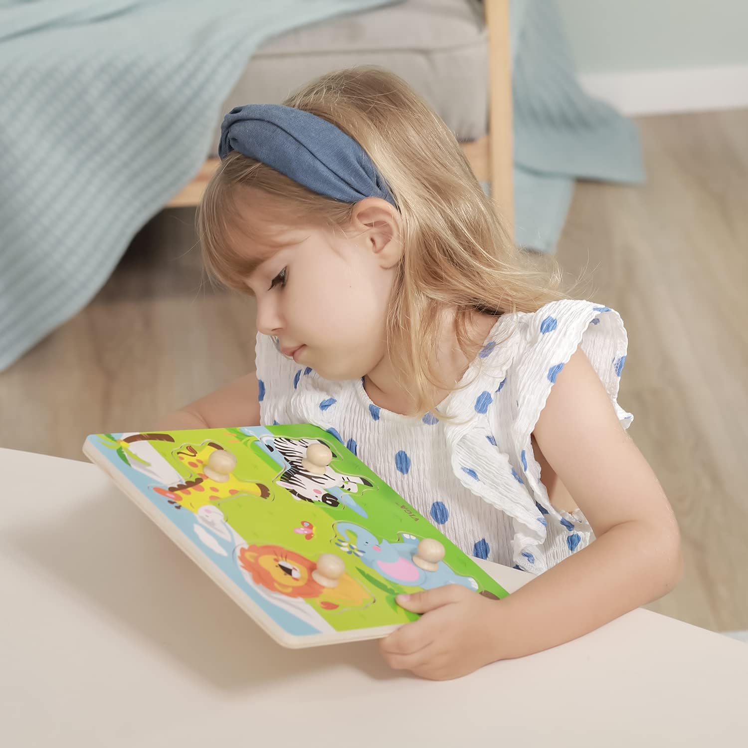 Viga Toys Big Wooden Knob Puzzle - Wild Animals Educational Toy for Toddlers 6