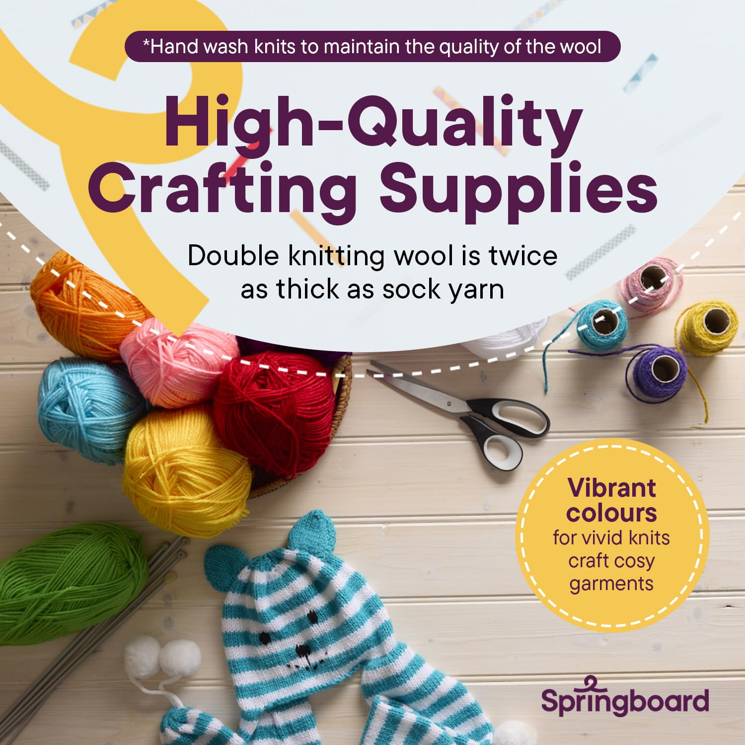 Springboard Acrylic Double Knitting Wool Multipack - 10x100g Coloured DK Yarn for Crafts