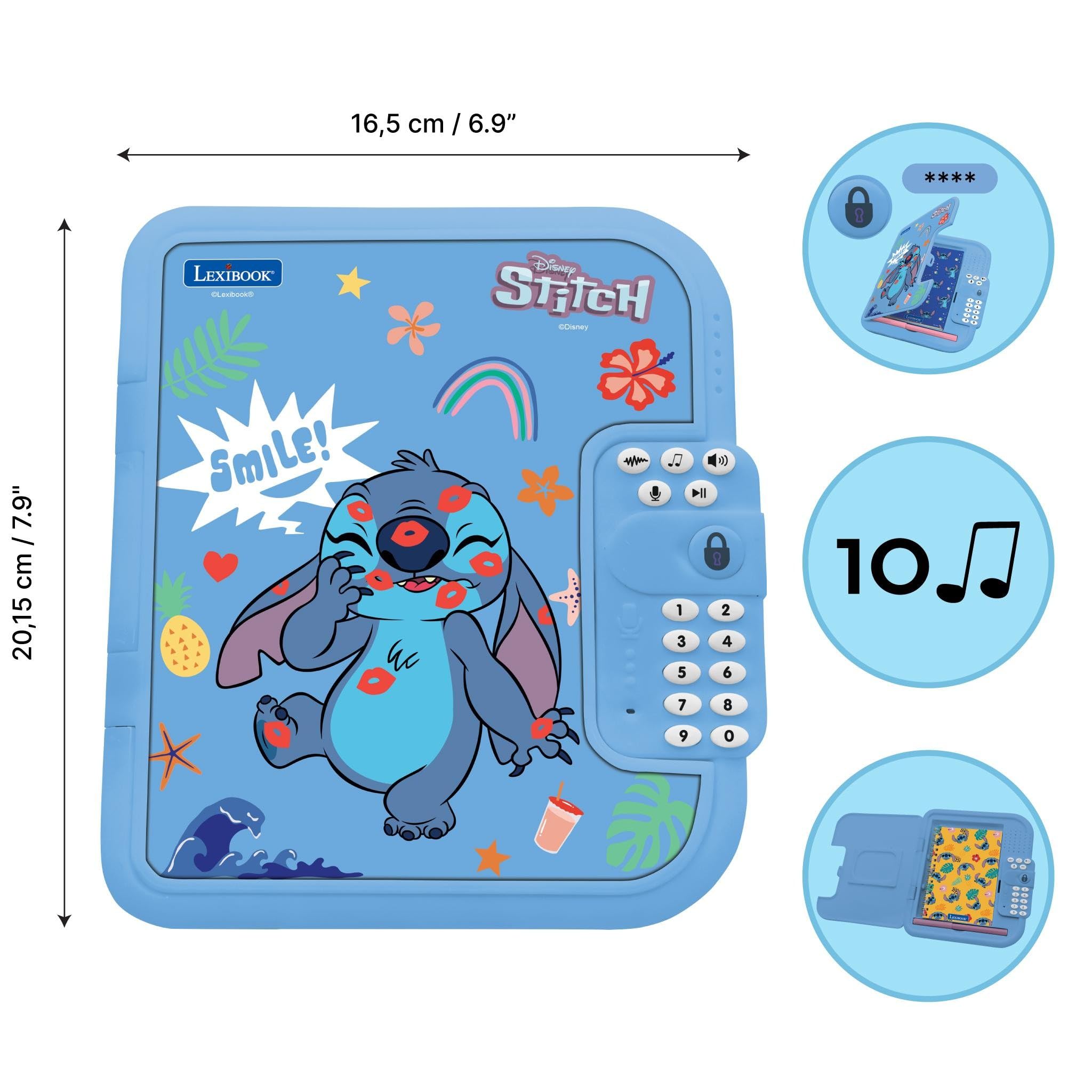 Lexibook Disney Stitch Electronic Secret Diary - Password Protected with Pen, Voice Recorder & Sound Effects, Blue 4