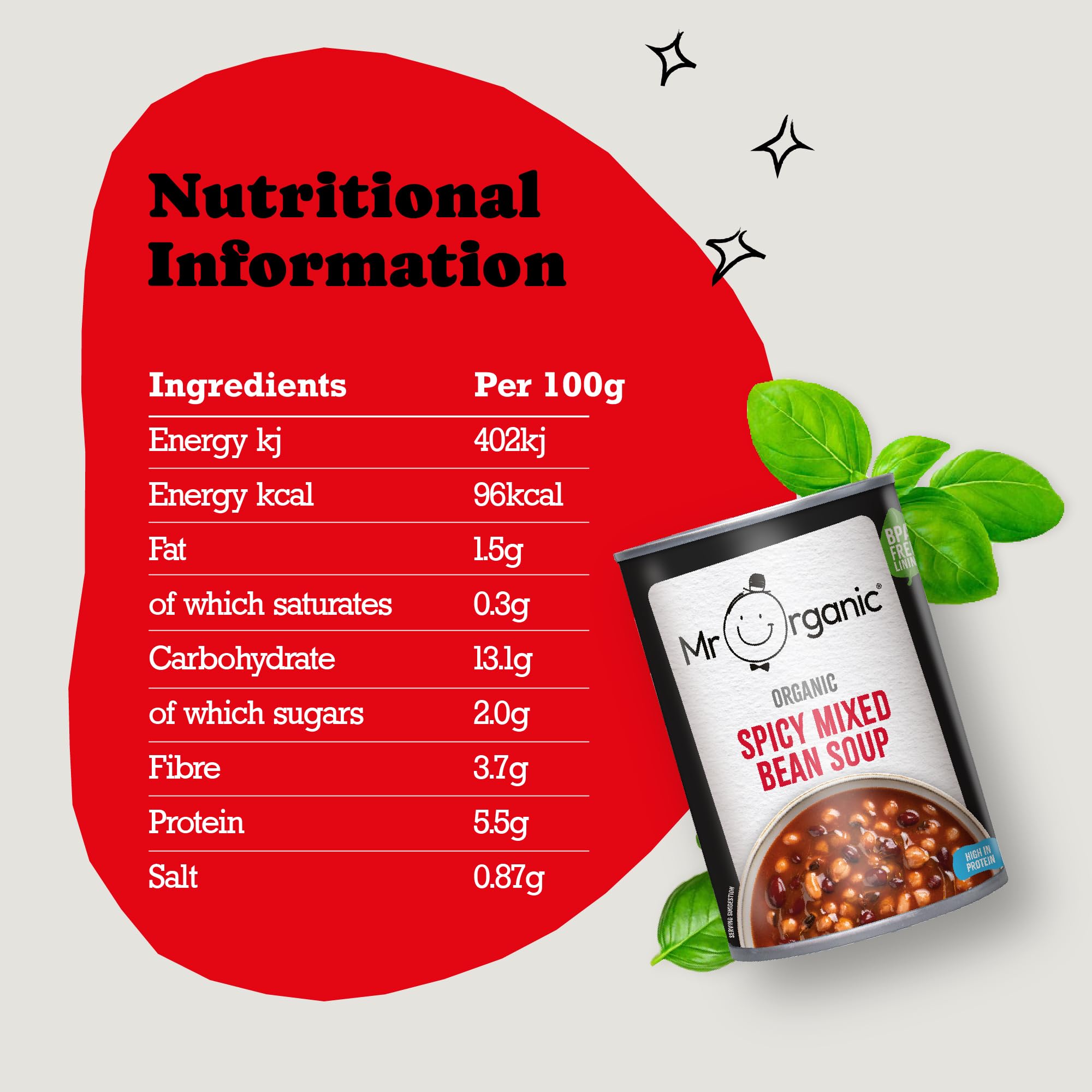 Mr Organic - Spicy Mixed Bean Soup 400g - Organic Vegan High Protein Tinned Soup