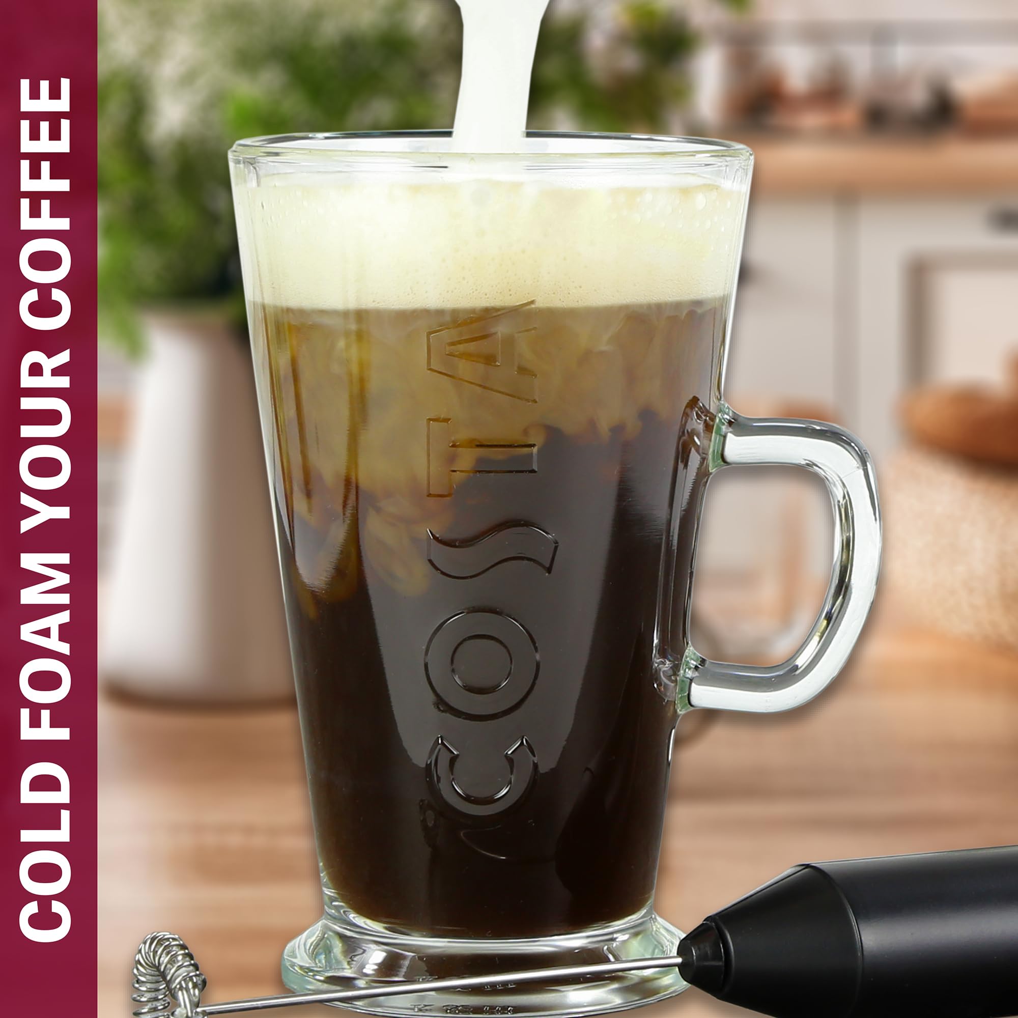 Kimm & Miller Costa Coffee Luxury Gift Set with Latte Glass & Battery-Powered Milk Frother 14