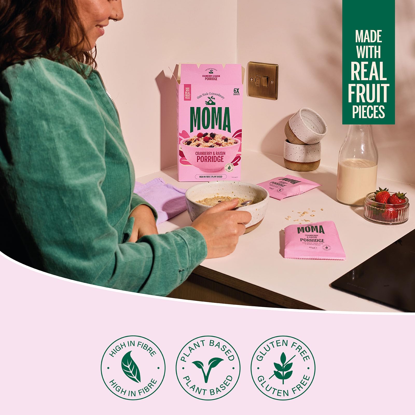 MOMA Cranberry & Raisin Porridge Sachets - 6 x 40g - Made with British Oats 5