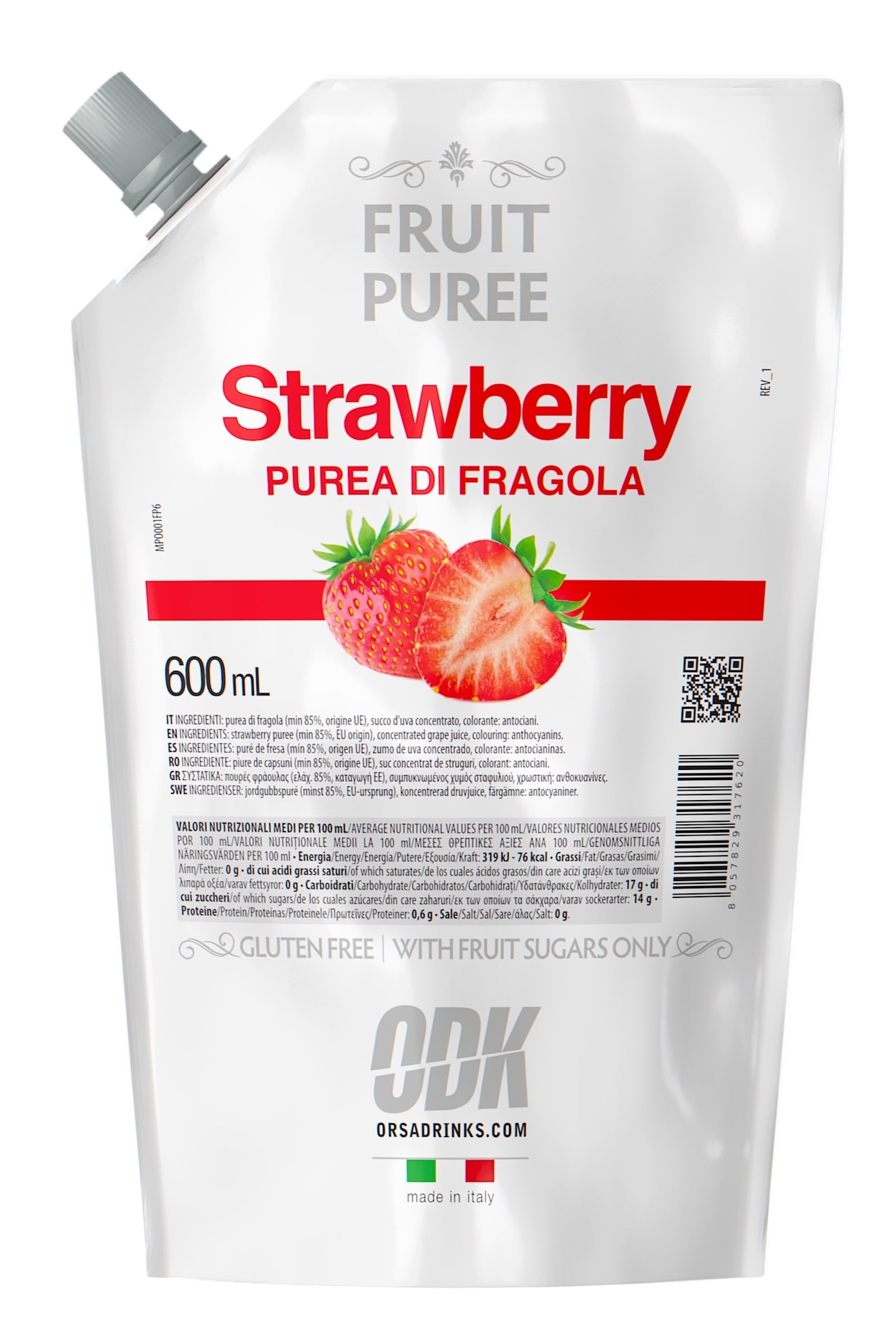 ODK Pure Strawberry Puree for Cocktails, Daiquiris, Cooking, Baking & Desserts – 60cl