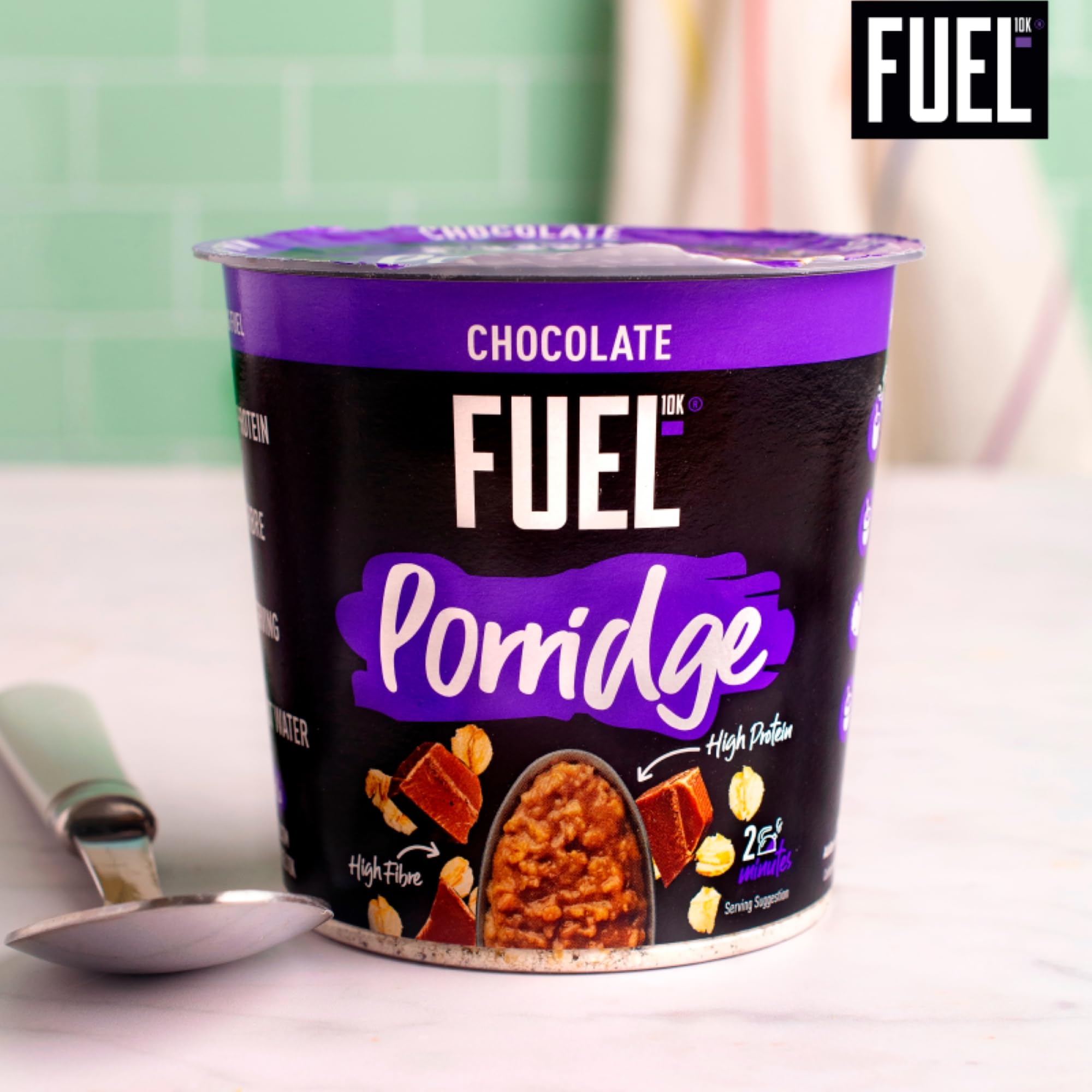 FUEL10K Chocolate High Protein Porridge Oat Cereal Pot - 8 x 70g 4