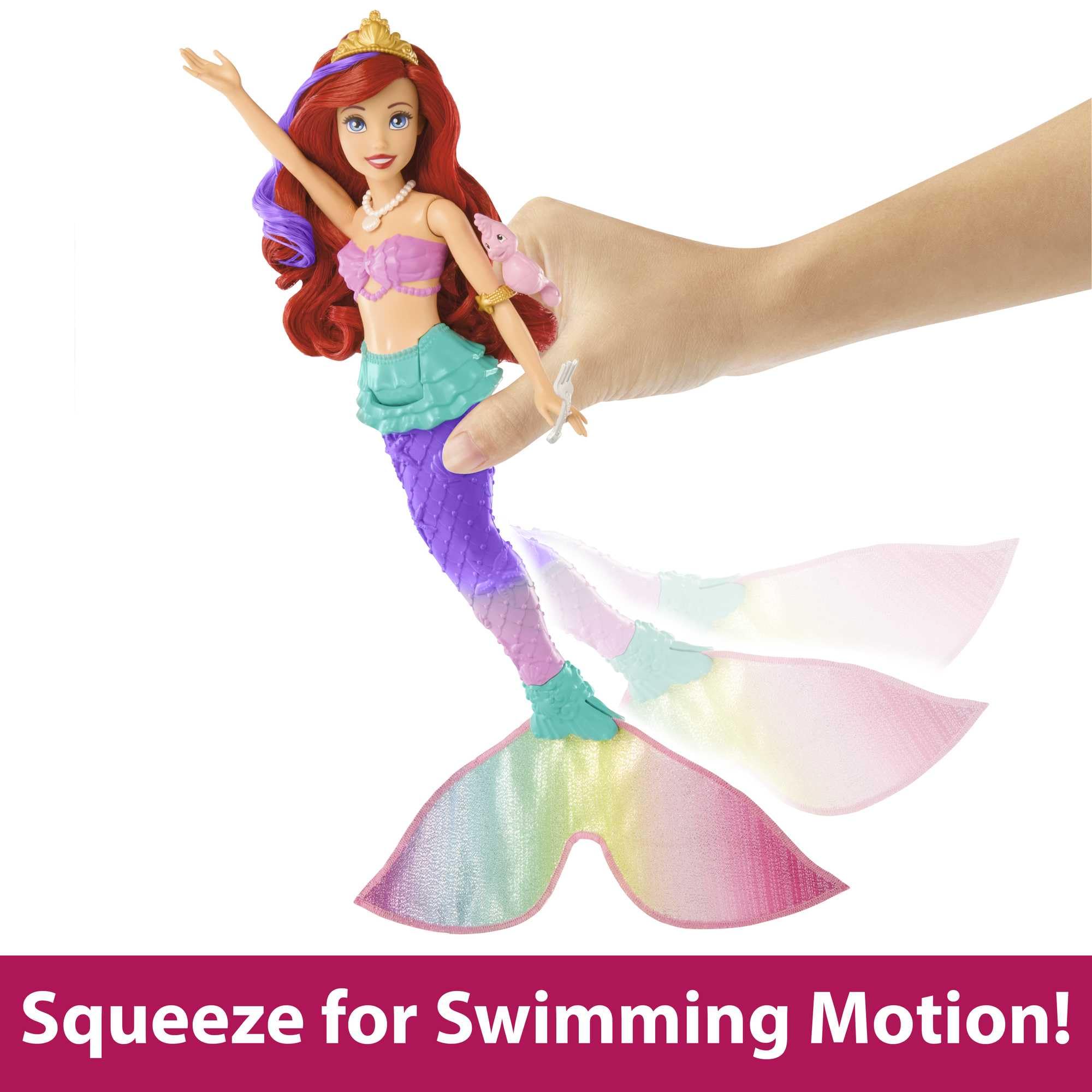 Disney Princess Ariel Swimming Mermaid Doll with Color-Change Hair & Seahorse Friend - Ages 3+ 9
