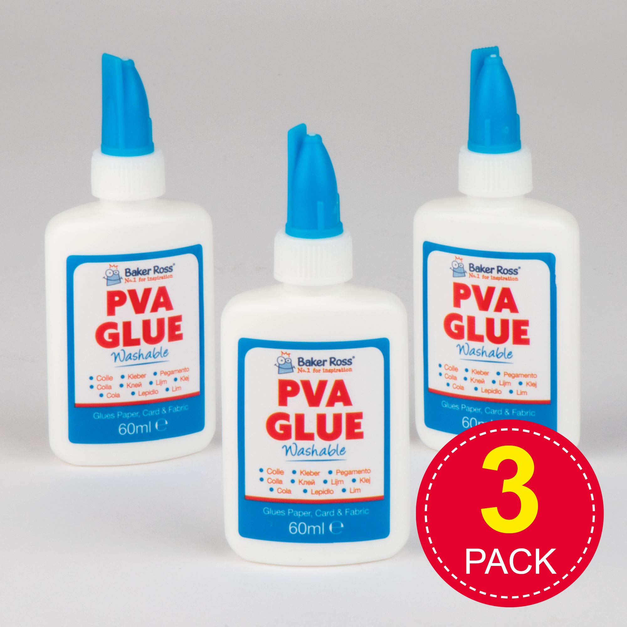Baker Ross Mini Washable PVA Glue Bottles - 3 Pack, 60ml Each | Dries Clear