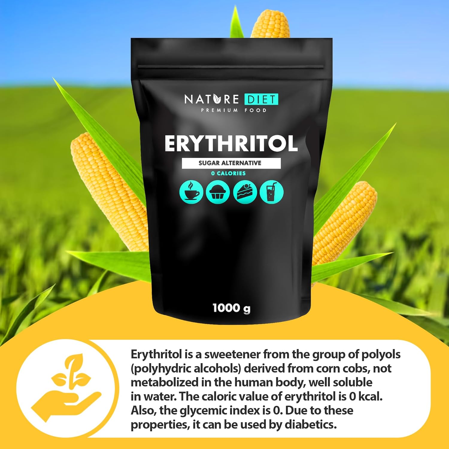 Nature Diet - Erythritol 1000 g, Natural Sweetener, Zero Calories, Sugar Substitute 3