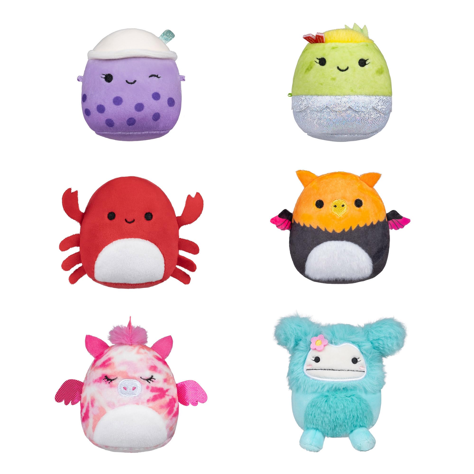 Squishmallows Micromallows 6-Pack - 2.5" Mini Plush Collection with Griffin, Alicorn, Crab, Boba, Burrito, Bigfoot