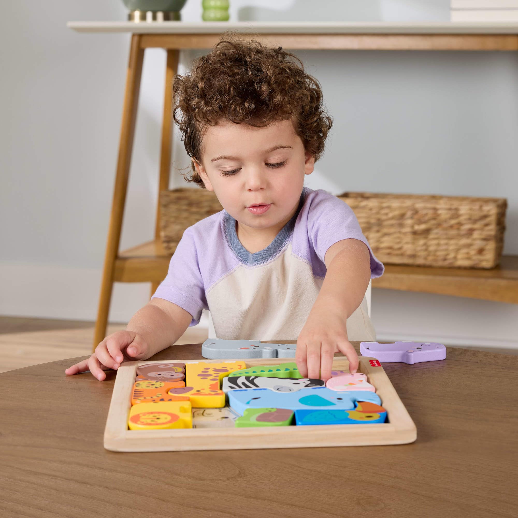 Fisher-Price Wooden Animal Puzzle - 13-Piece Shape-Sorting Activity for Toddlers 2Y+ 2