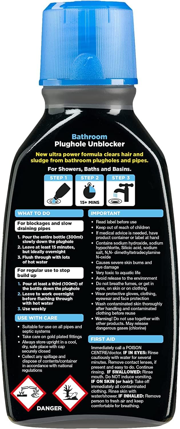 Buster Bathroom Plughole Unblocker - Drain Cleaner for Showers, Baths & Basins (Pack of 6 x 300ml) 6