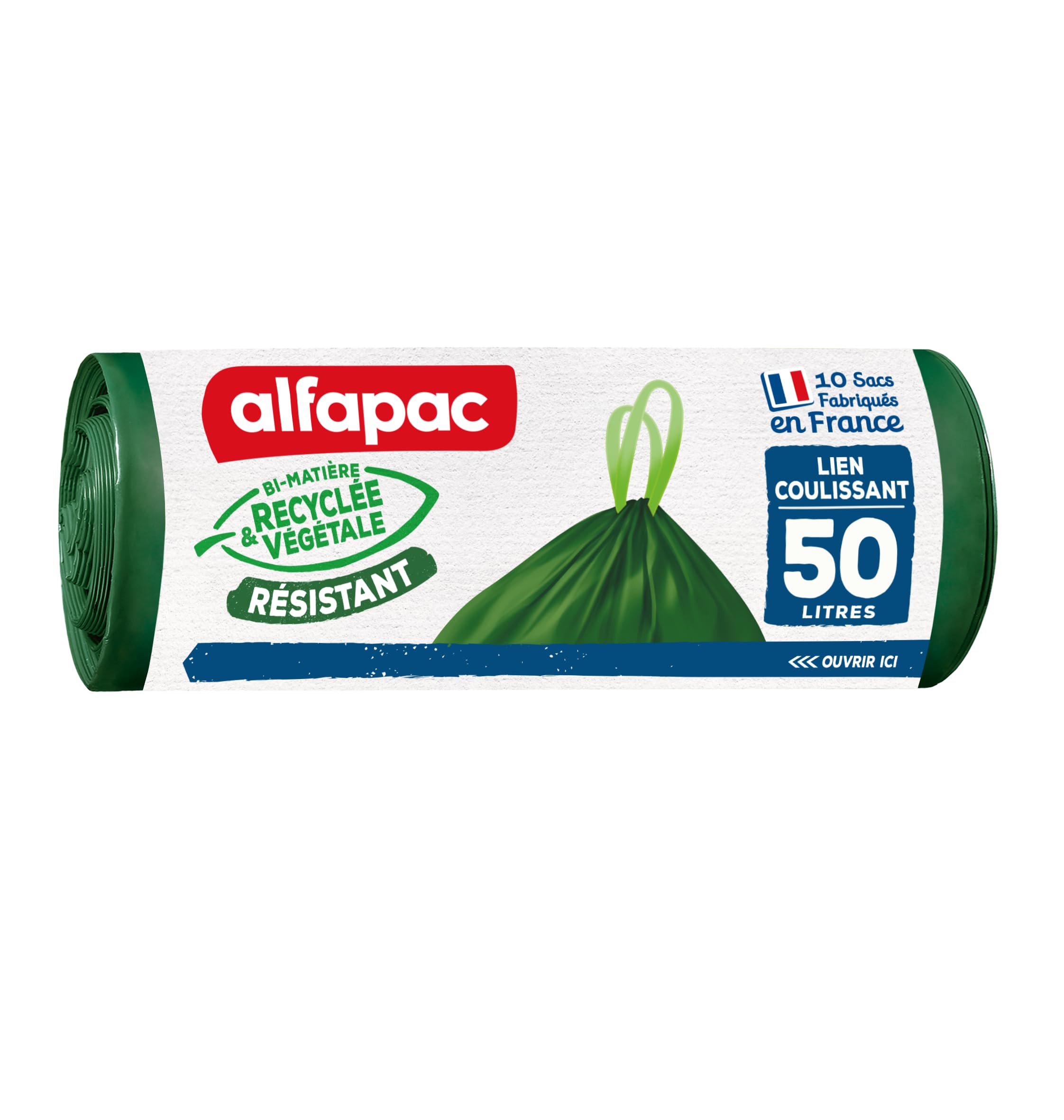 Alfapac 50L Bin Liners - 10 Bags with Strong Sliding Tie | Recycled & Vegetable Material