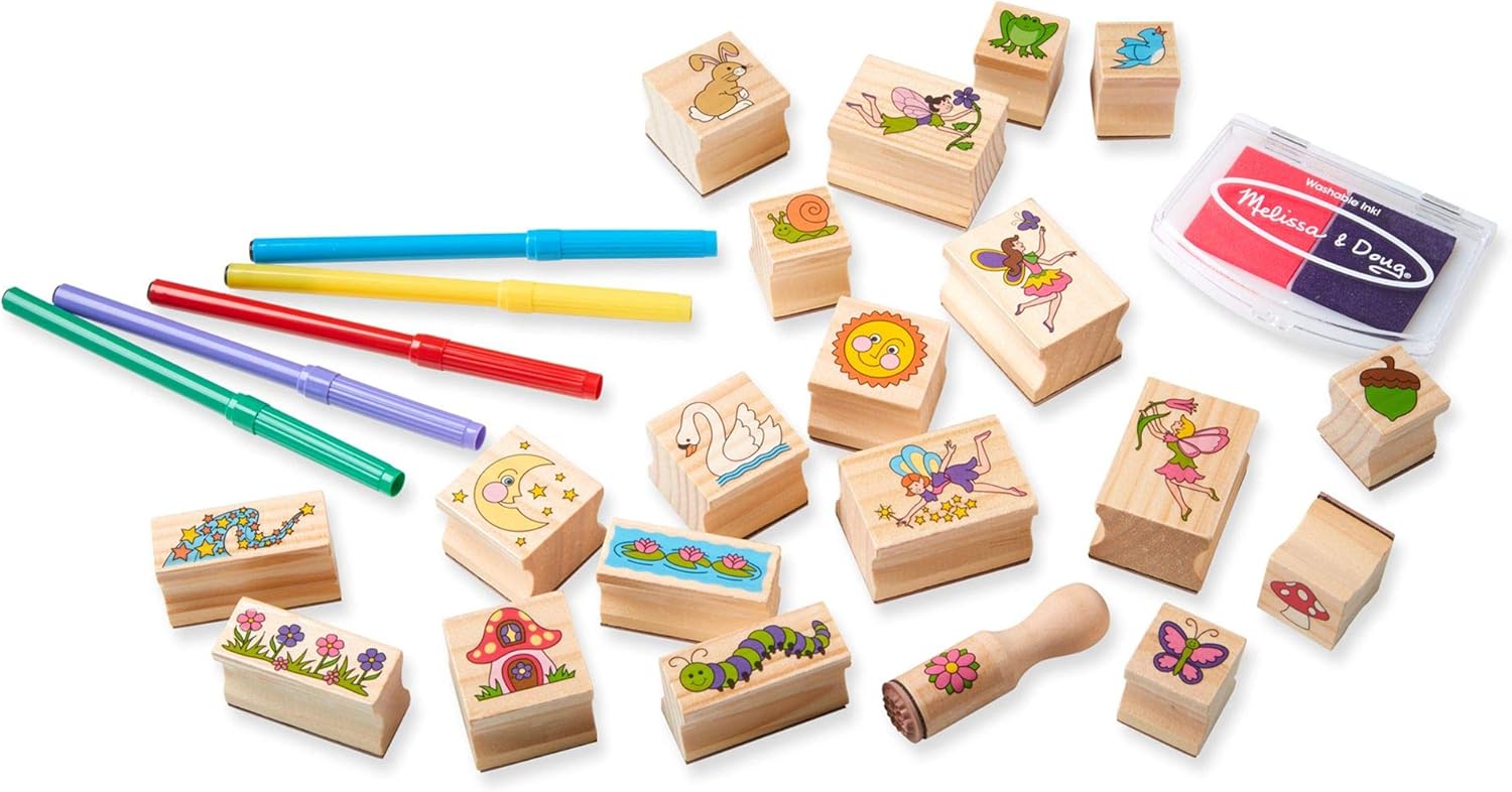 Melissa & Doug Stamp-a-Scene Fairy Garden - Wooden Stamp Set for Kids 4+ 6