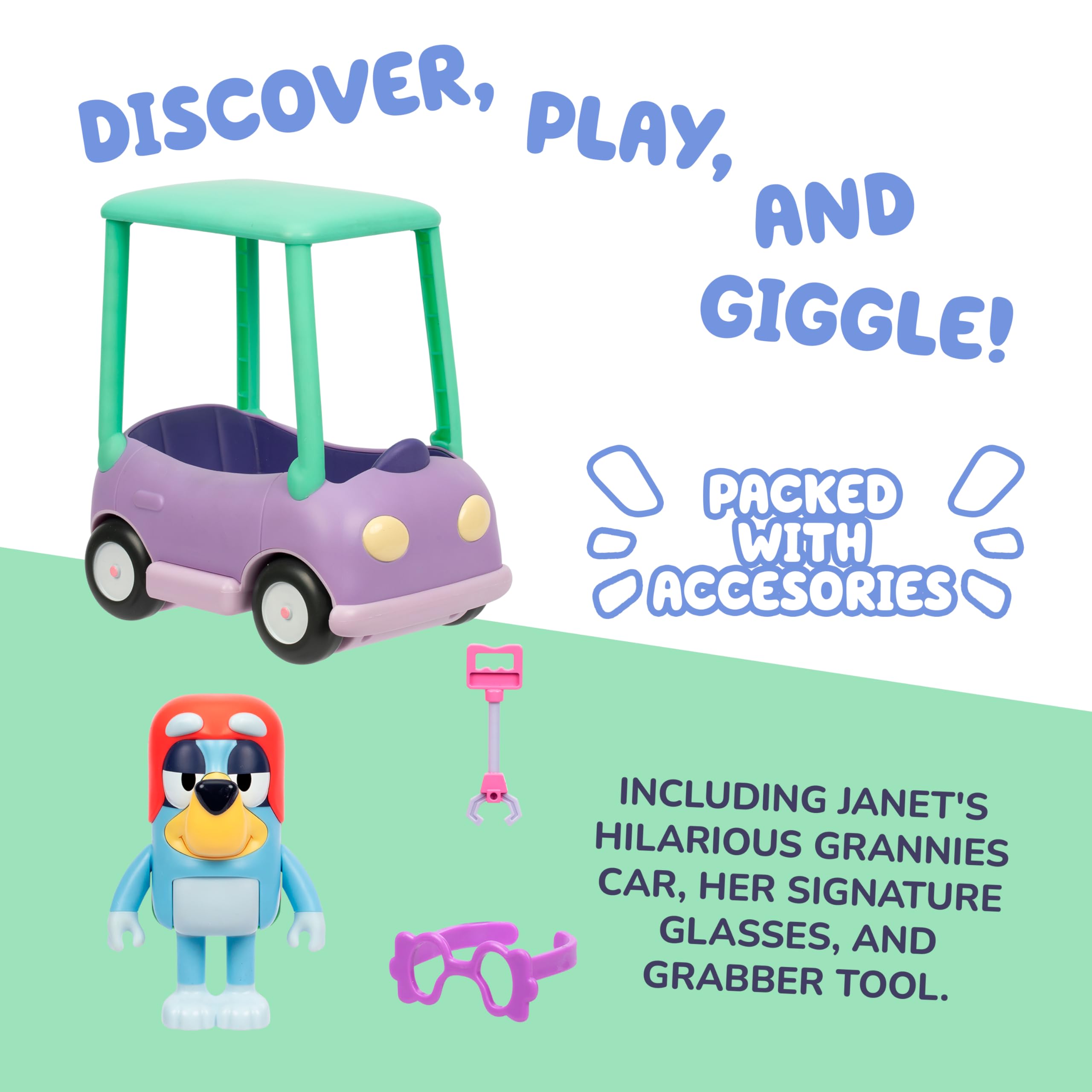 Bluey Chat Mates Grannies Car with Janet - Interactive Talking Figure & Vehicle Playset 3