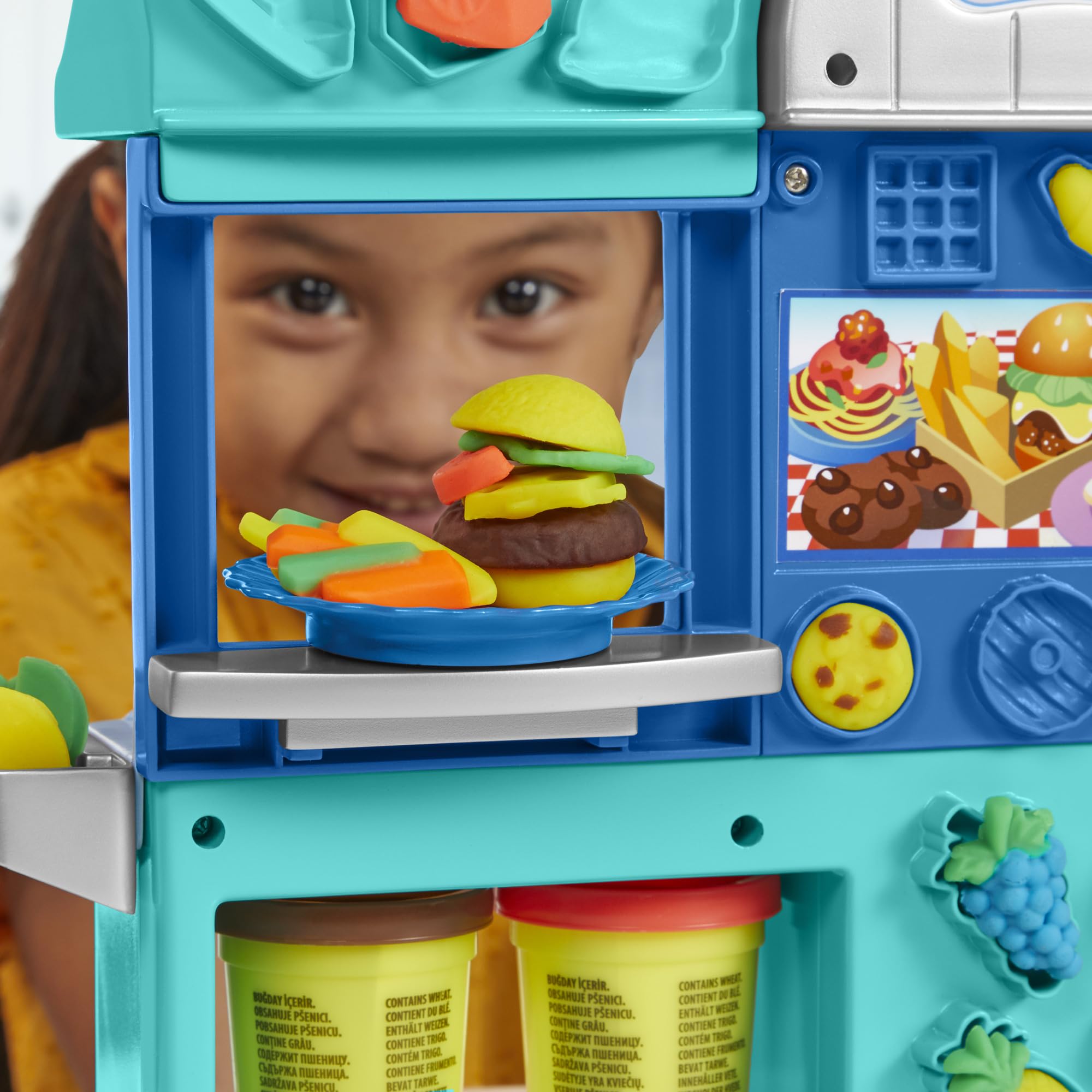 Play-Doh Kitchen Creations Busy Chef's Restaurant Playset - 2-Sided Pretend Play Kitchen for Ages 3+ 4