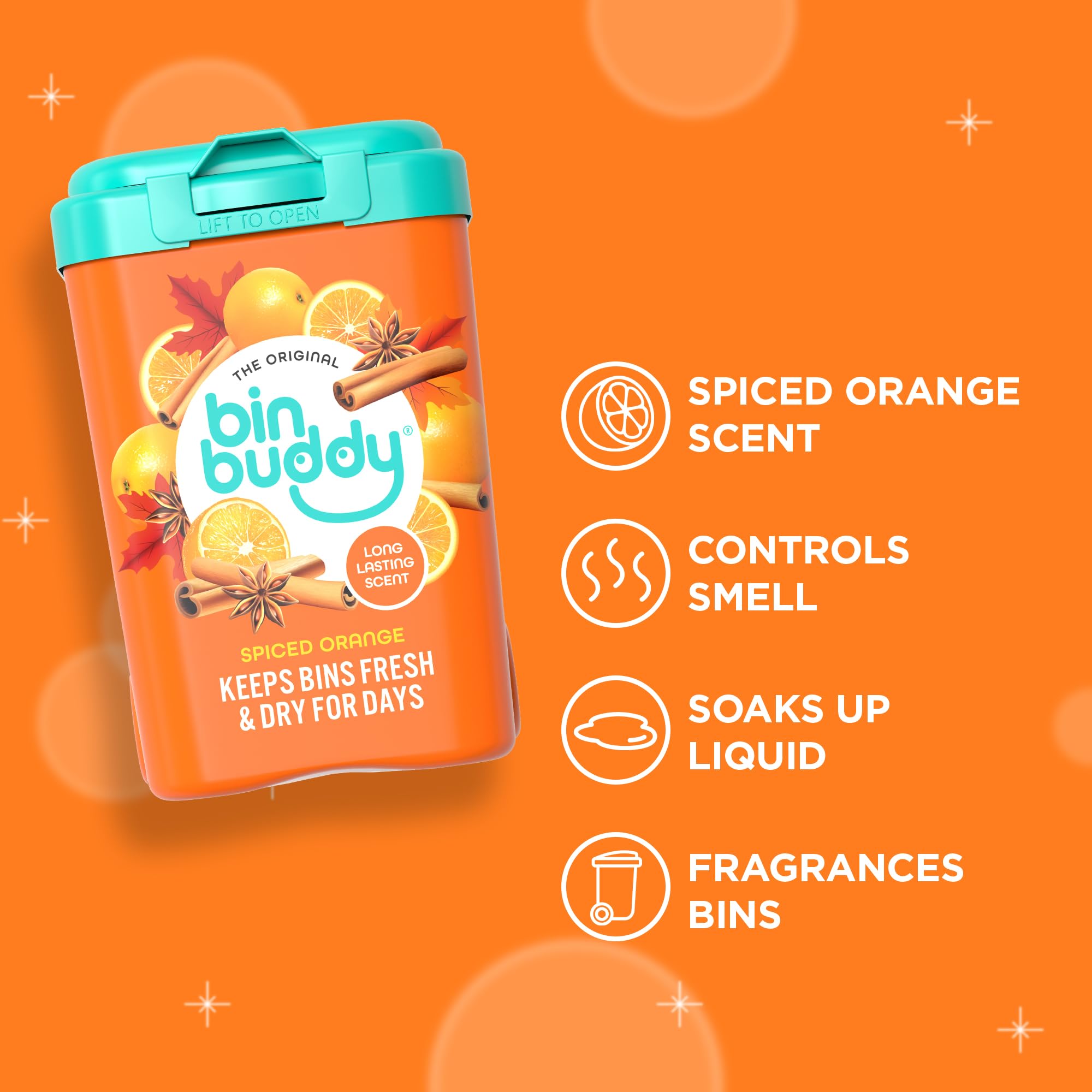 Bin Buddy Spiced Orange Air Freshener Powder - 3 Pack | Absorbs Mess | Lasts for Days 2