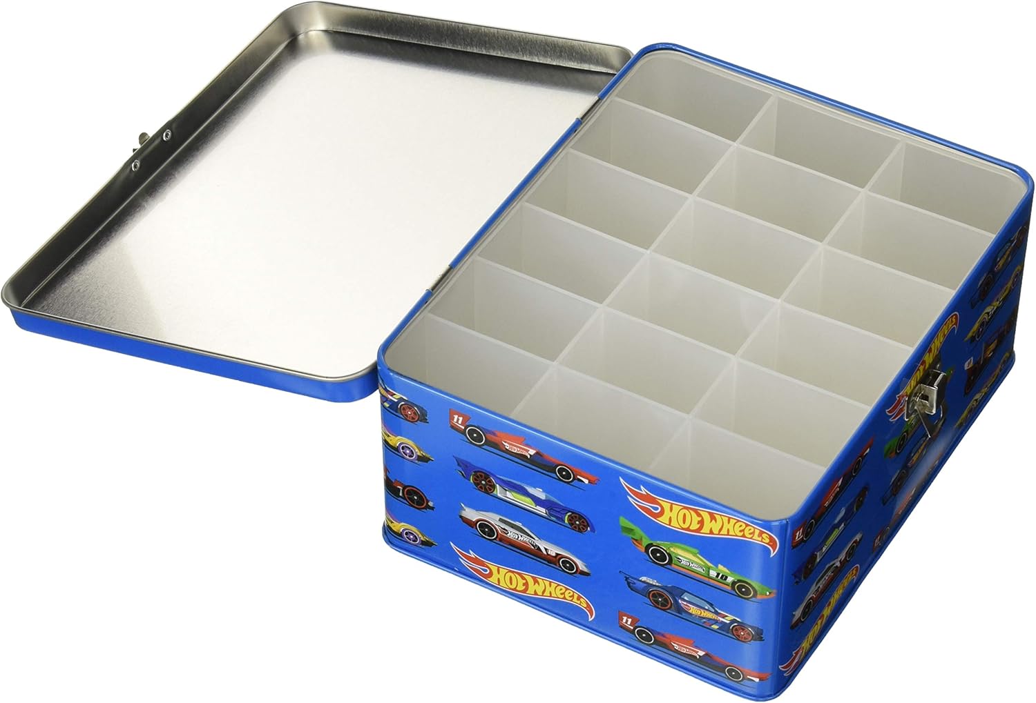Theo Klein 2883 Hot Wheels Storage Case - Metal Tin with 18 Compartments for 1:64 Scale Cars - Ages 3+ 4