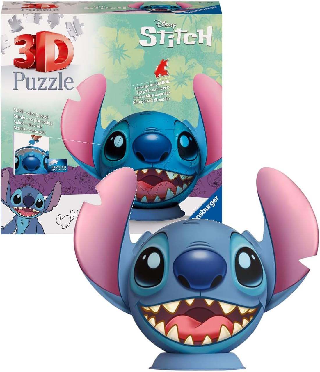 Ravensburger Disney Stitch 3D Jigsaw Puzzle with Ears - 72 Piece Plastic Puzzle Ball for Kids