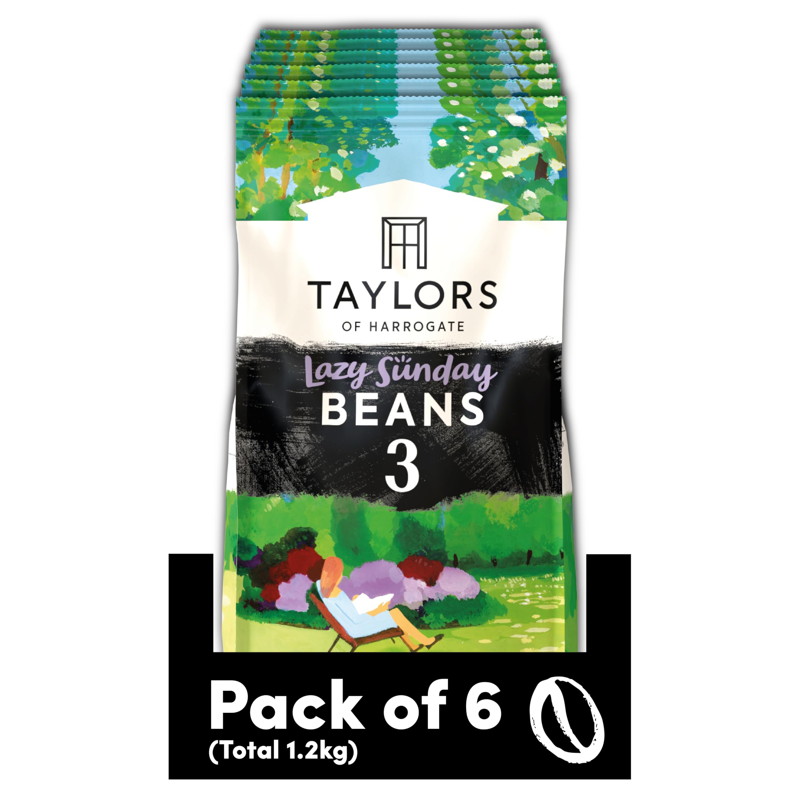 Taylors of Harrogate Lazy Sunday Coffee Beans - 100% Arabica Whole Bean Blend, 200g (Pack of 6)