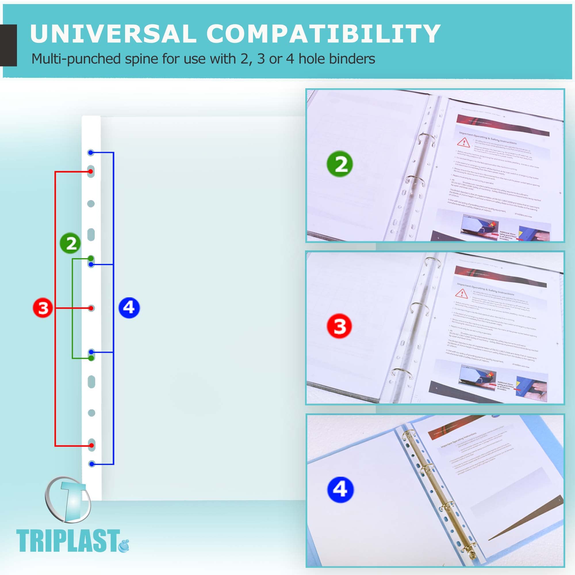 Triplast A4 Punched Pockets - 25 Pack Clear Top Opening Sheet Protectors | 40 Micron 5