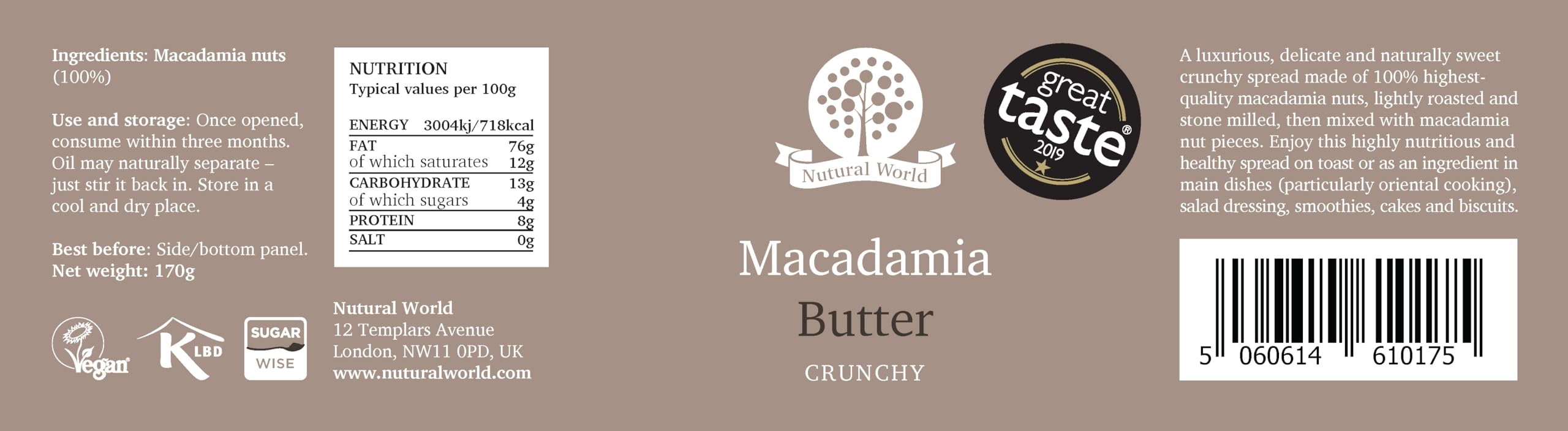 Nutural World - Crunchy Macadamia Nut Butter (170g) 5