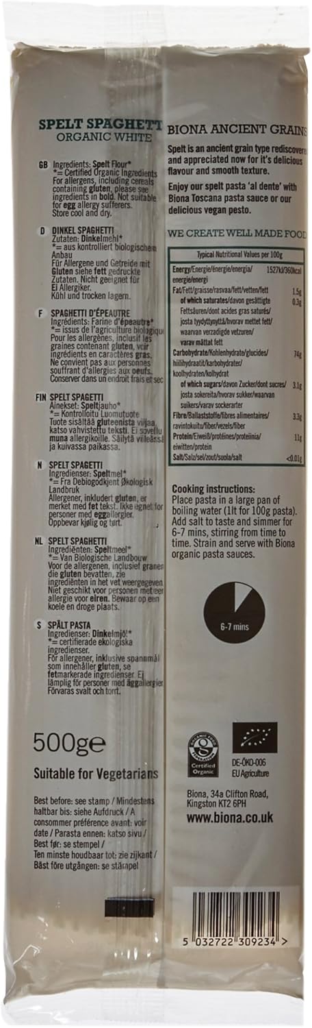 Biona Organic White Spelt Spaghetti (500g) 4