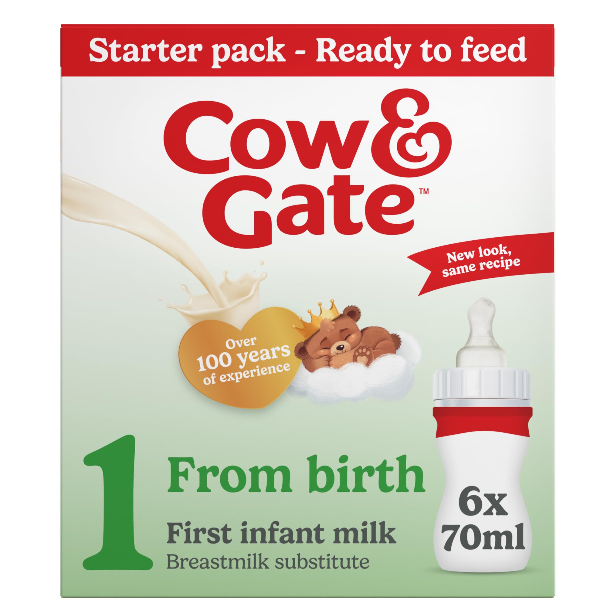 Cow & Gate First Baby Milk Formula, Ready to Feed Starter Pack | From Birth | 6 x 70ml 1