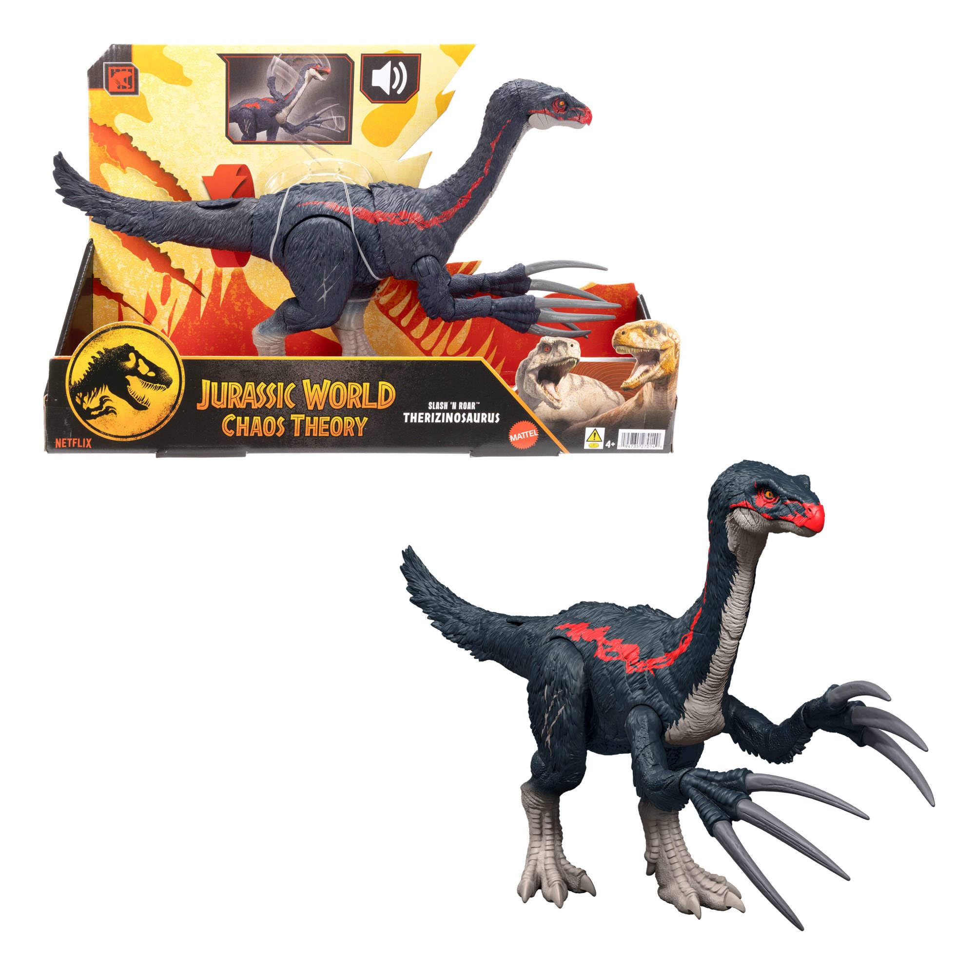 Mattel Jurassic World Chaos Theory Slash N Roar Therizinosaurus Dinosaur Toy | Multicolor | Ages 4+