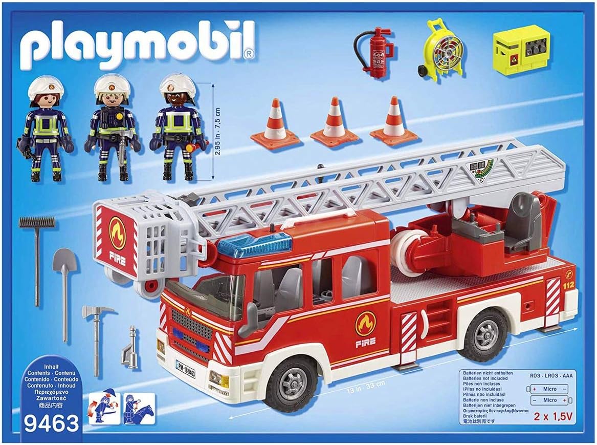 PLAYMOBIL Fire Ladder Unit 9463 - Light & Sound Effects, Water Pump Playset for Ages 4+ 3