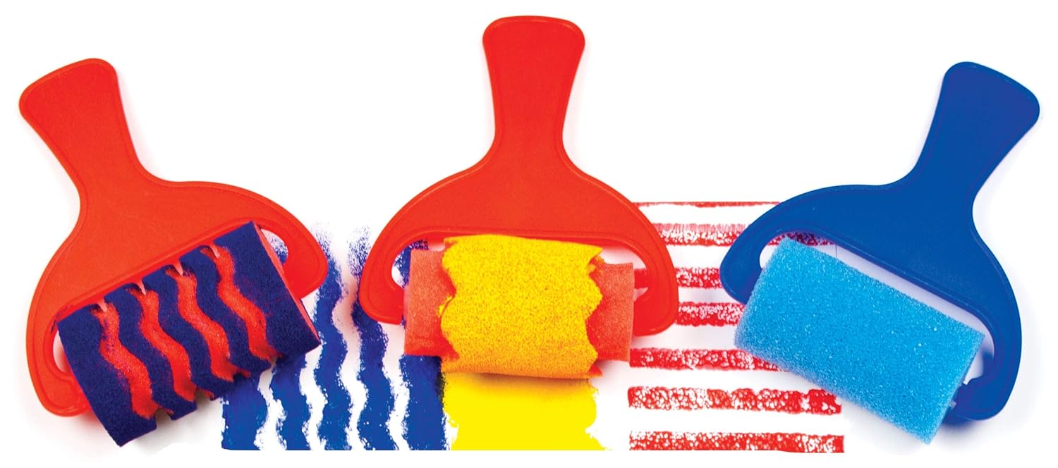Baker Ross Sponge Patterned Rollers Set of 6 - Assorted Colors for Kids' Arts & Crafts