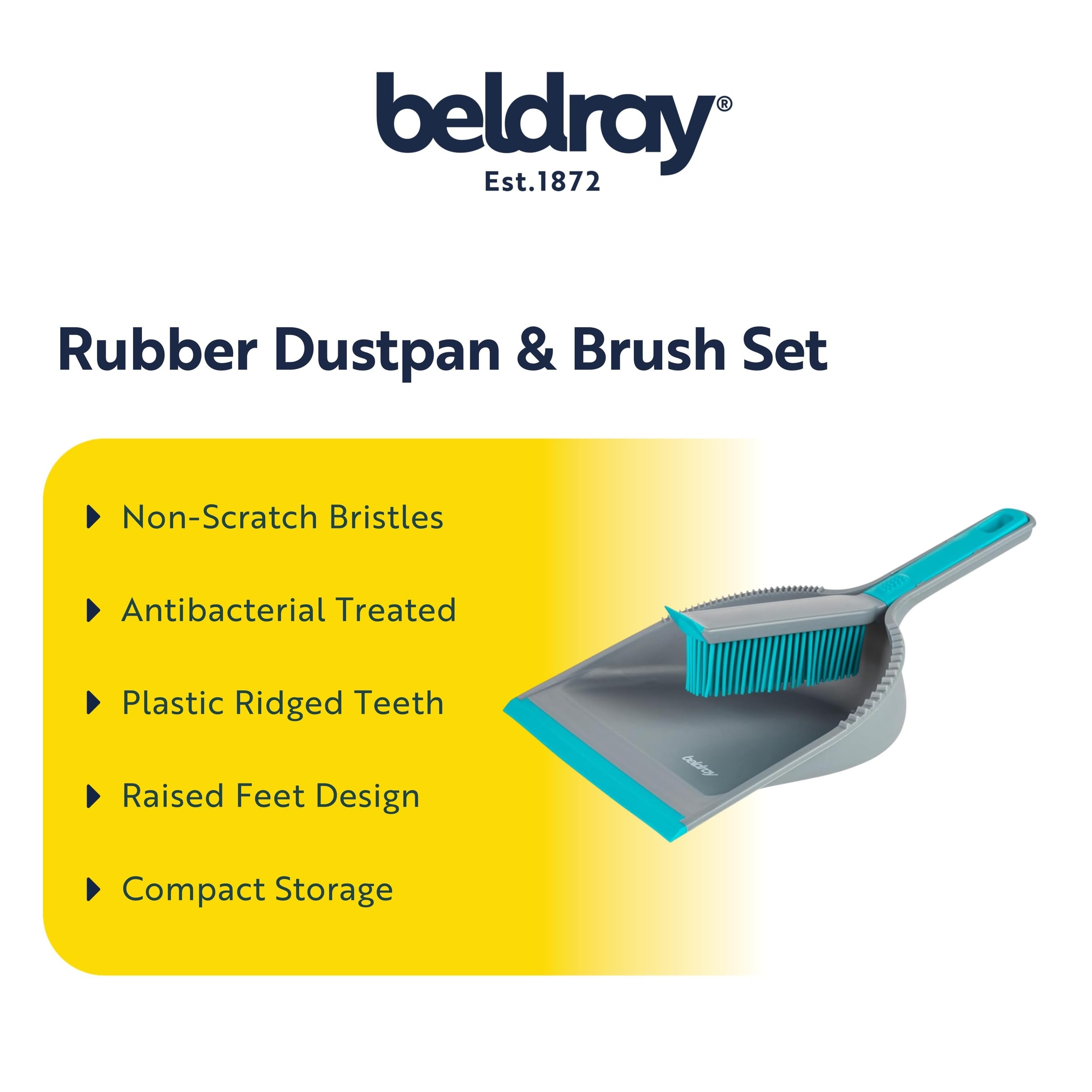 Beldray Antibac Pet Plus+ Dustpan & Rubber Brush Set | Antibacterial Protection | Grey & Blue 2