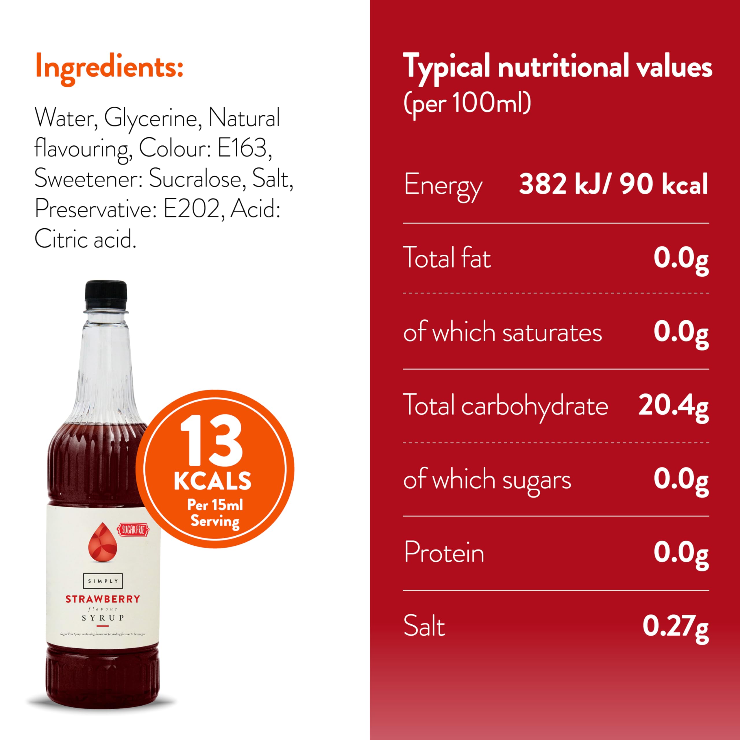 Simply Sugar Free Strawberry Syrup 1 Litre - Low Calorie Beverage Syrup for Drinks & Baking 4