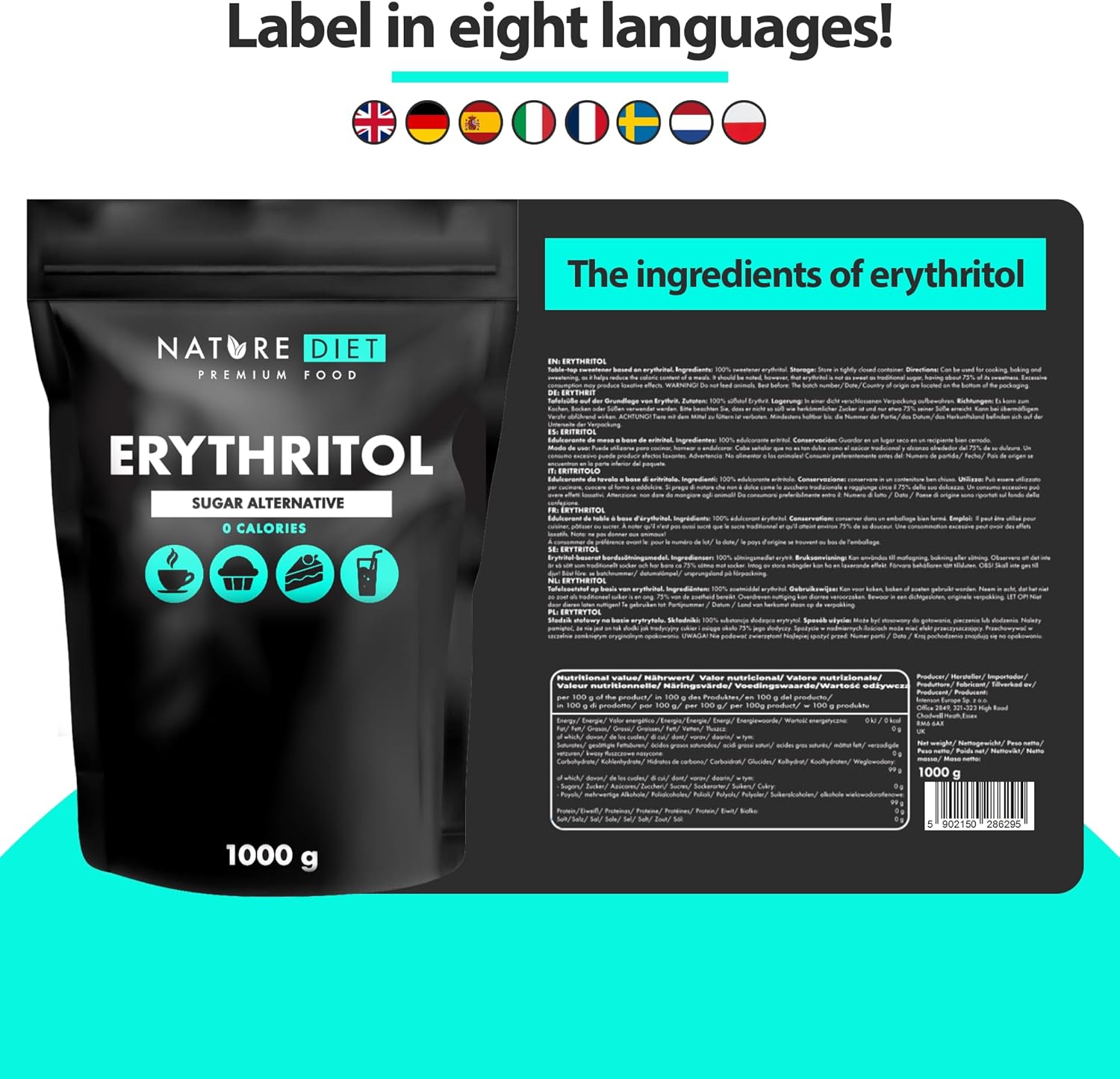 Nature Diet - Erythritol 1000 g, Natural Sweetener, Zero Calories, Sugar Substitute 4