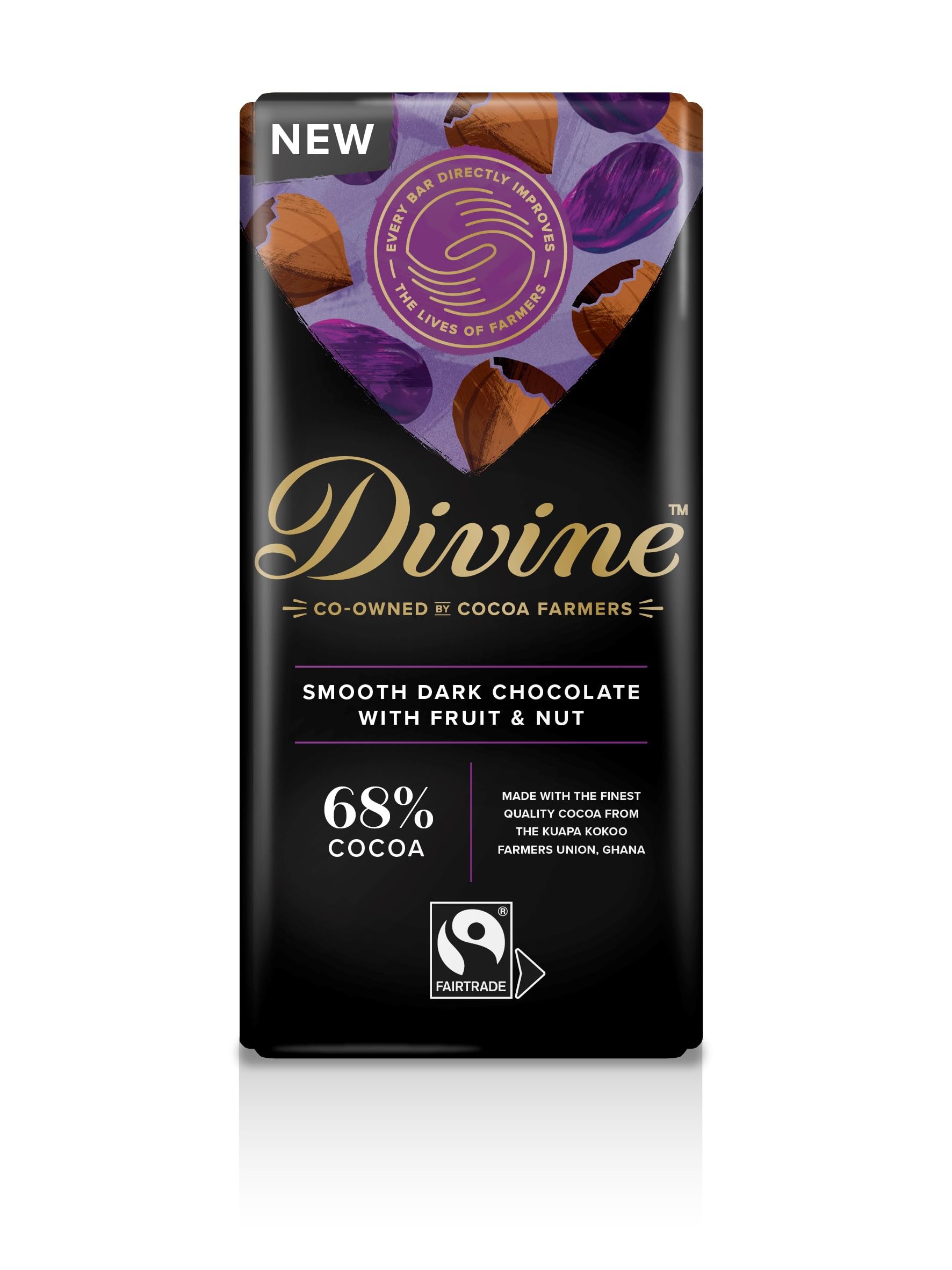 Divine - 68% Dark Chocolate with Fruit & Nut Bar (90 g)