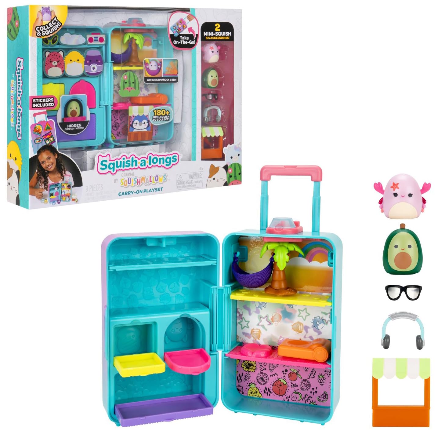 Squish-a-longs On-The-Go Luggage Playset - 2 Mini-Squish Figures, Ages 6+