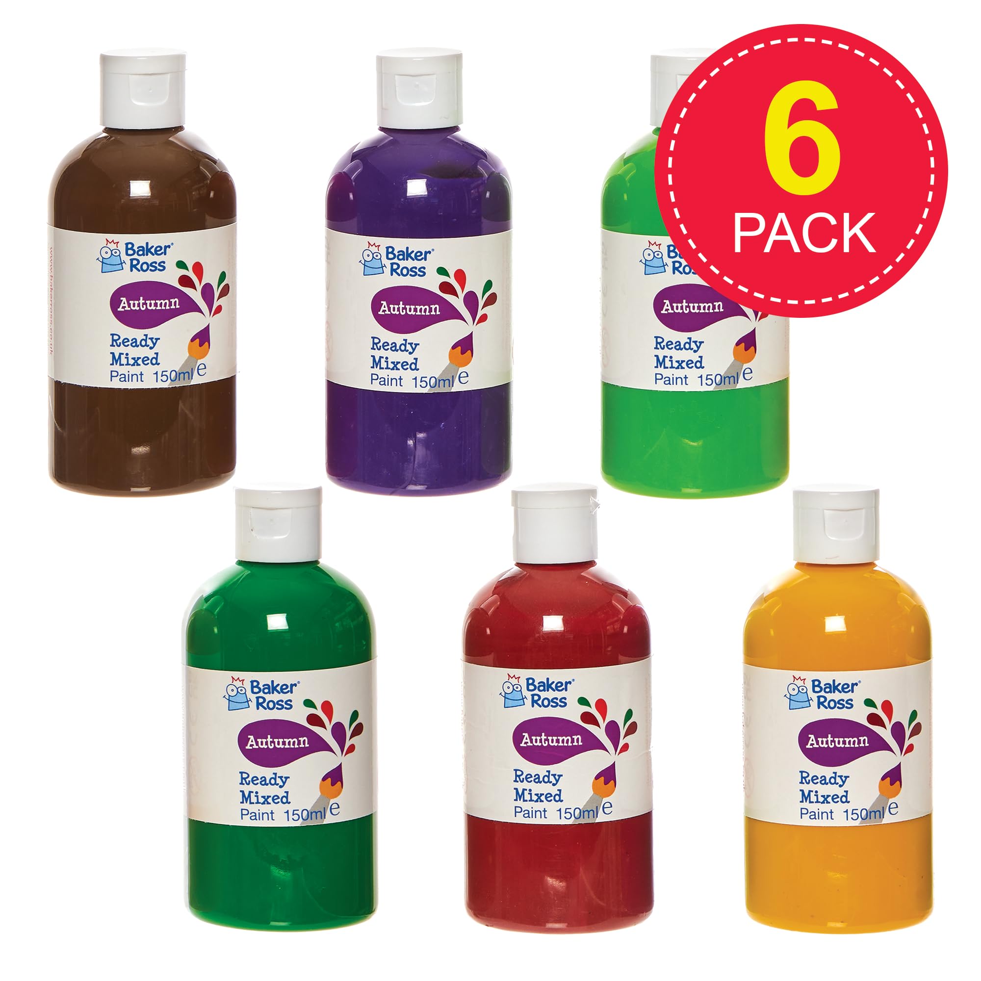 Baker Ross FN244 Autumn Ready Mixed Poster Paint Set - 6 x 150ml Bottles | Washable | Water-Based