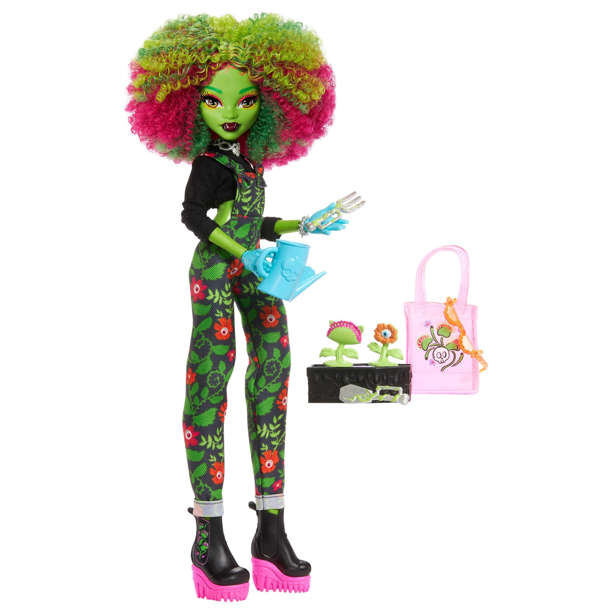 Monster High Fearbook Venus McFlytrap Doll & Accessories Set - Green Floral Overalls, Gardening Playset for Kids 4-10 3