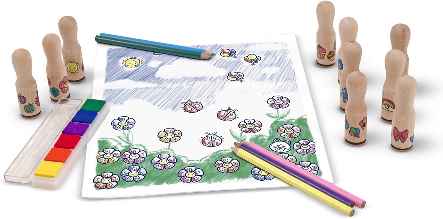 Melissa & Doug Wooden Handle Stamps - Deluxe Stamp Set for Kids 4-8 3