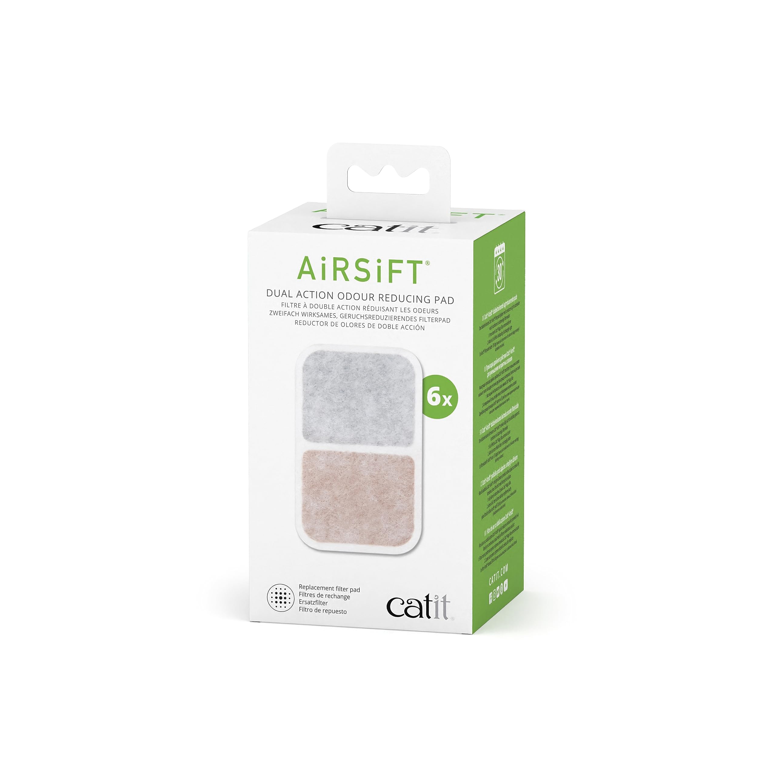 Catit AirSift Dual Action Odor Reducing Filter Pad | Unscented | White | 6 Count Pack