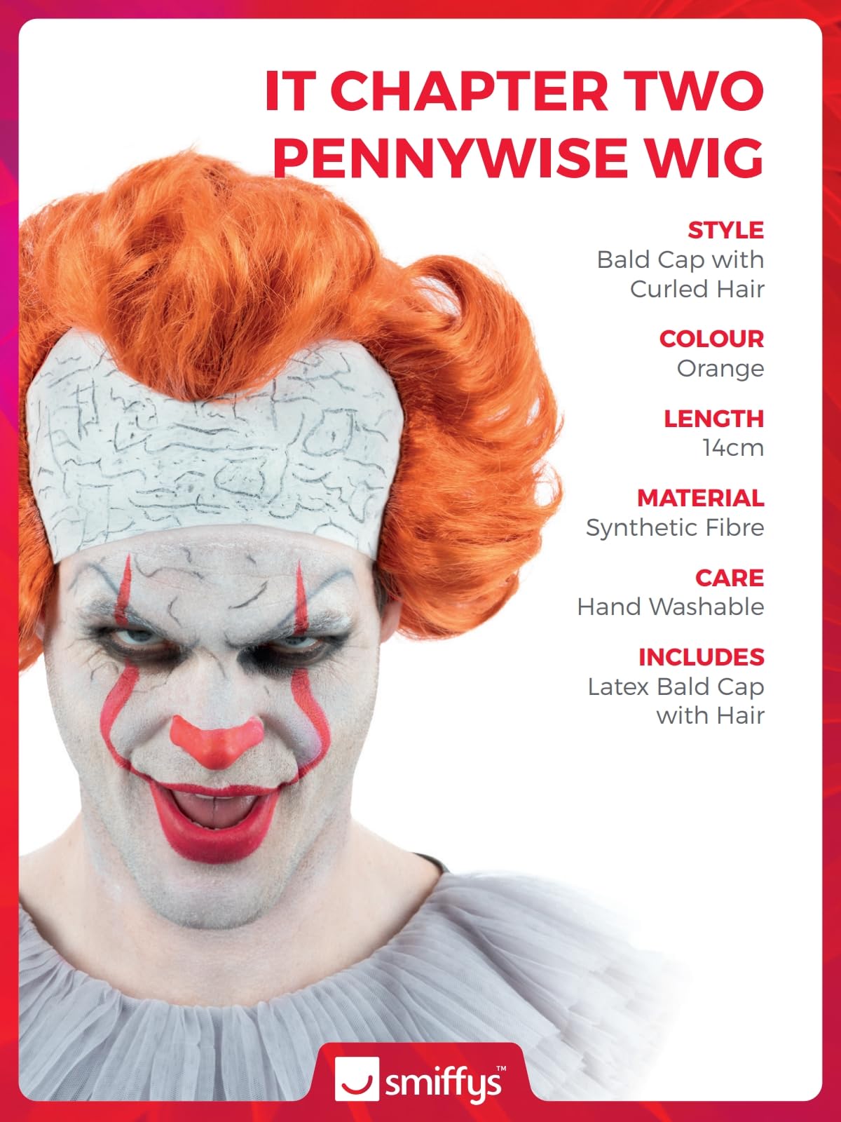 Smiffys IT Chapter Two Pennywise Orange Wig with Latex Bald Head for Adults 4
