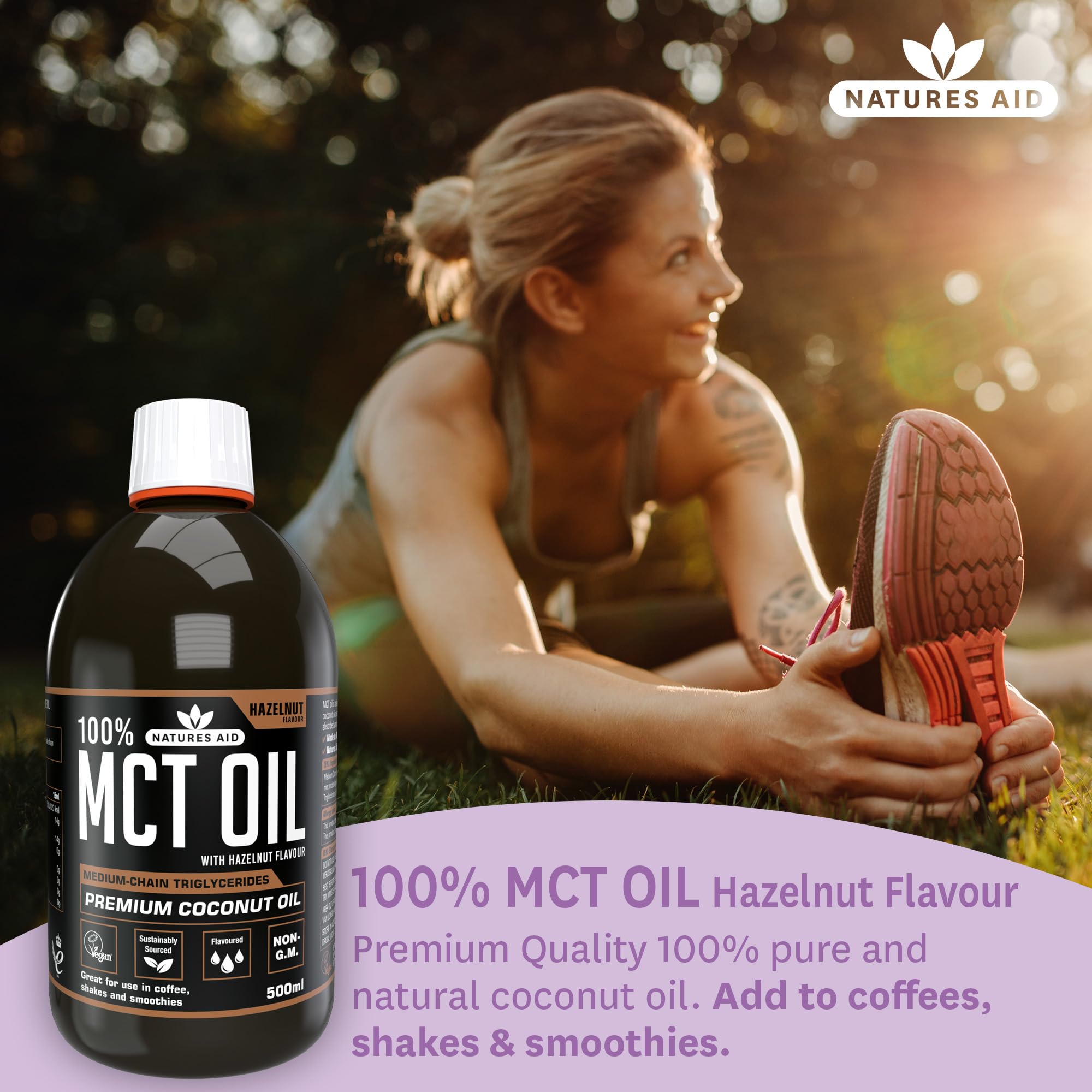 Natures Aid MCT Oil - Hazelnut Flavoured | 100% Pure Coconut Oil | 500ml