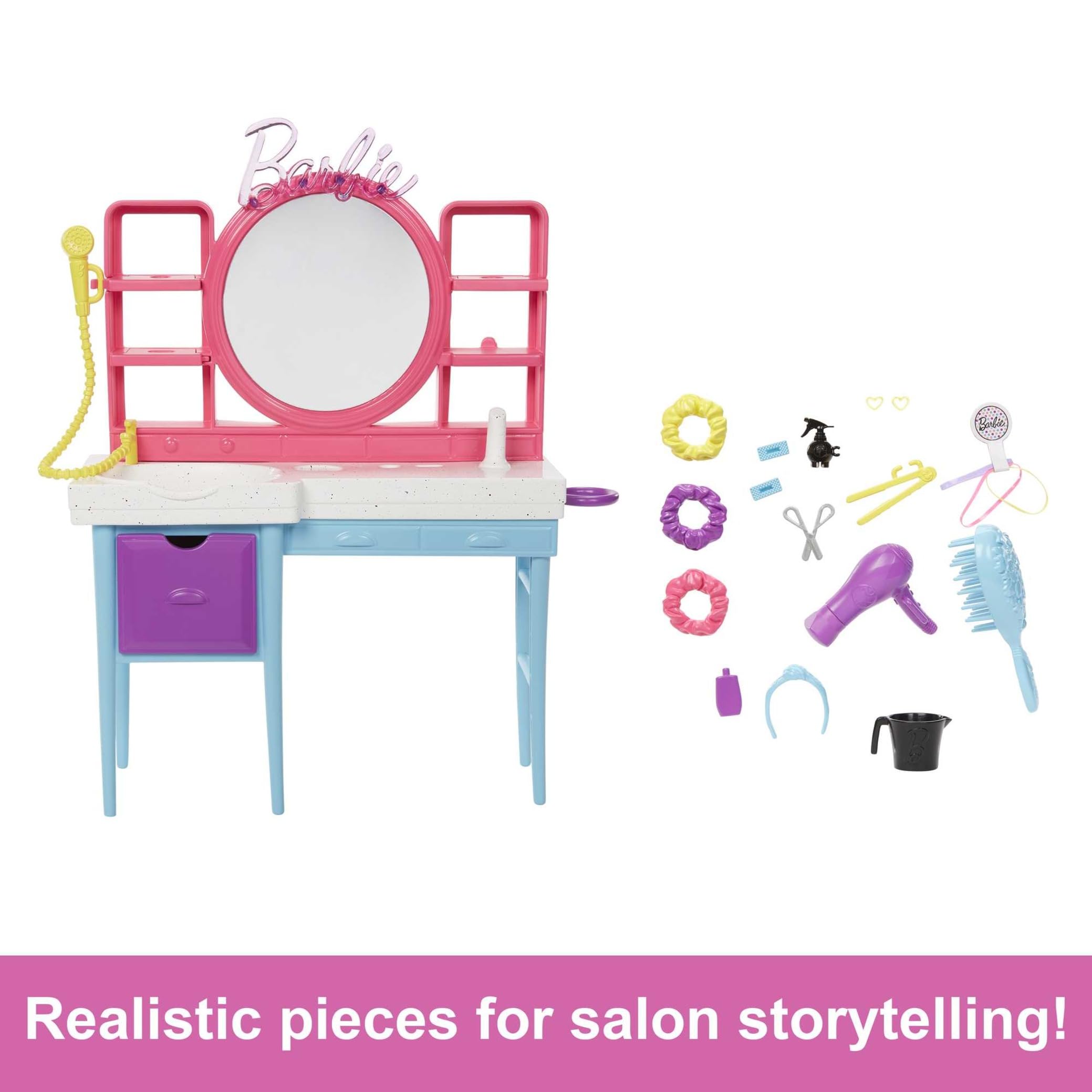 Barbie Doll and Hair Salon Playset - Color-Change Hair | 15+ Accessories | Ages 3+ 6