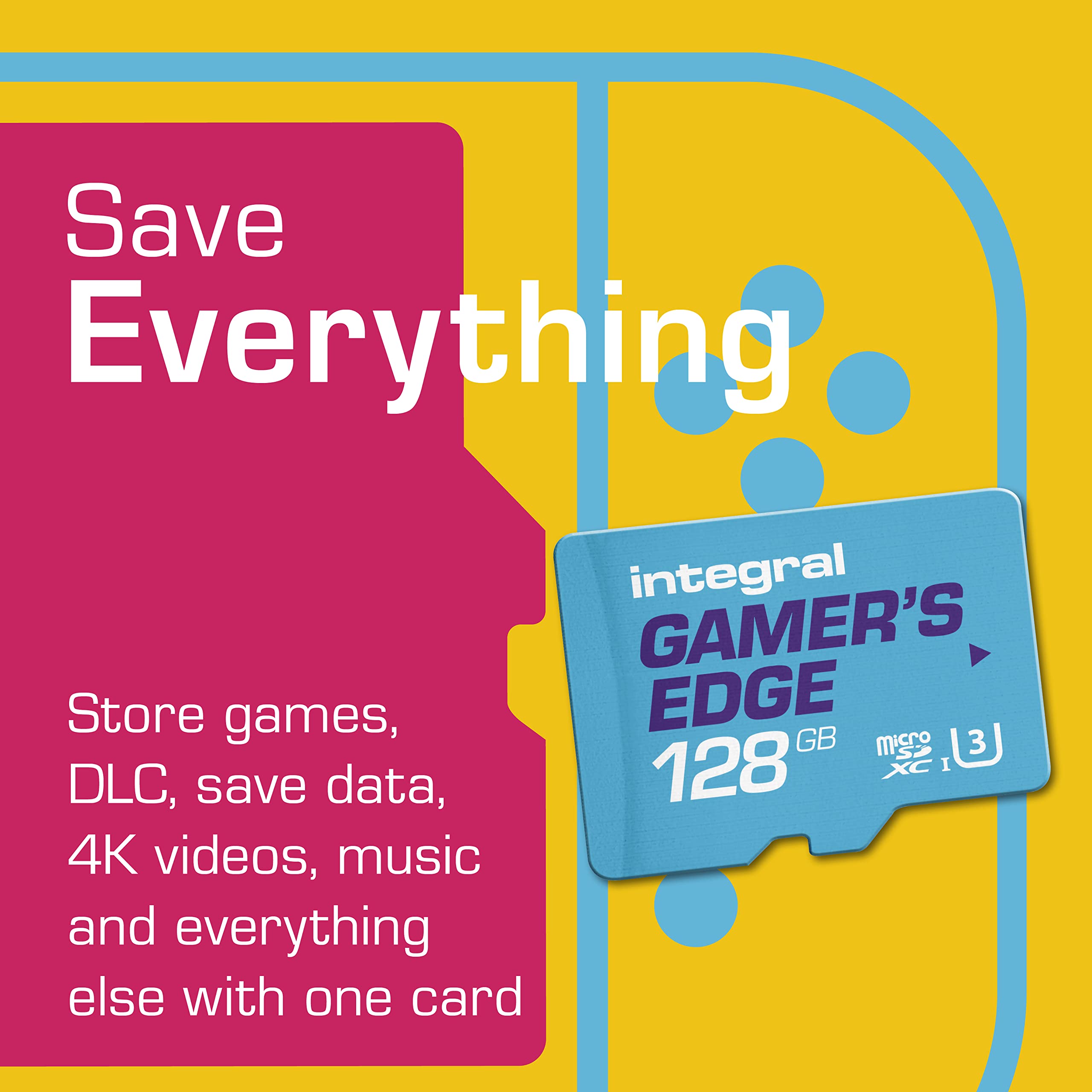 Integral 128GB Gamer's Edge Micro SD Card for Nintendo Switch, Switch Lite & Switch OLED - U3, 100MB/s Read, A1 App Performance 4