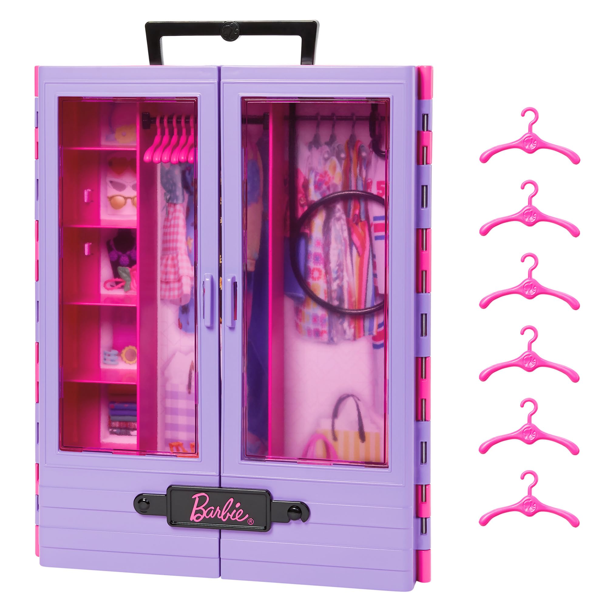 Barbie Fashionistas Ultimate Closet Playset - Portable Doll Closet with Translucent Doors & 6 Hangers 7