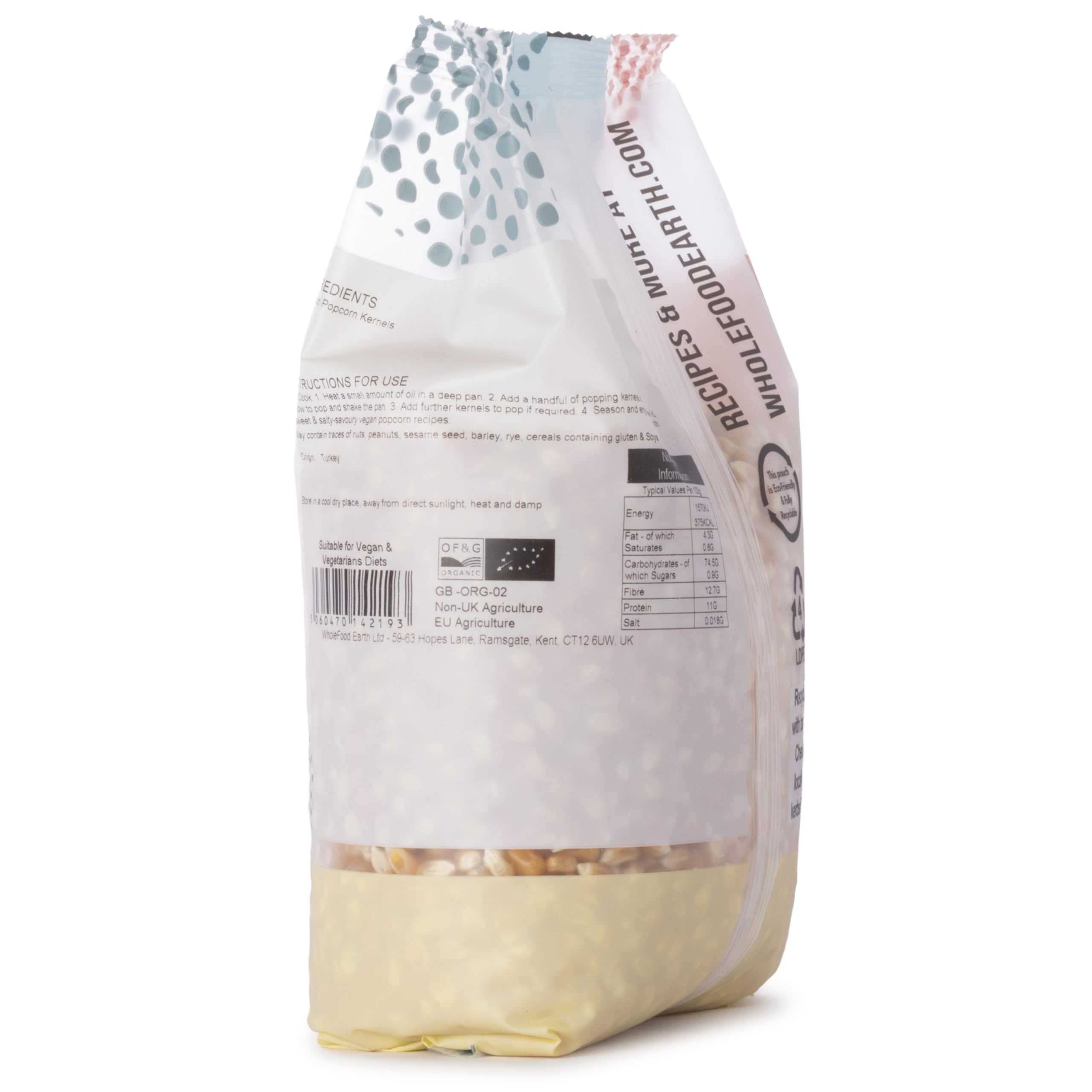 Wholefood Earth Organic Popping Corn Kernels - 1kg | GMO Free | Vegan | High Fibre 2