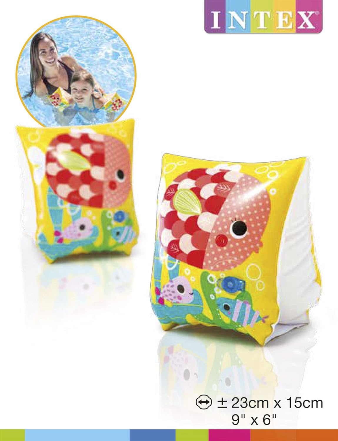 Intex 58652EU Fish Arm Bands - 2 Air Chambers for Safety, Ages 3-6