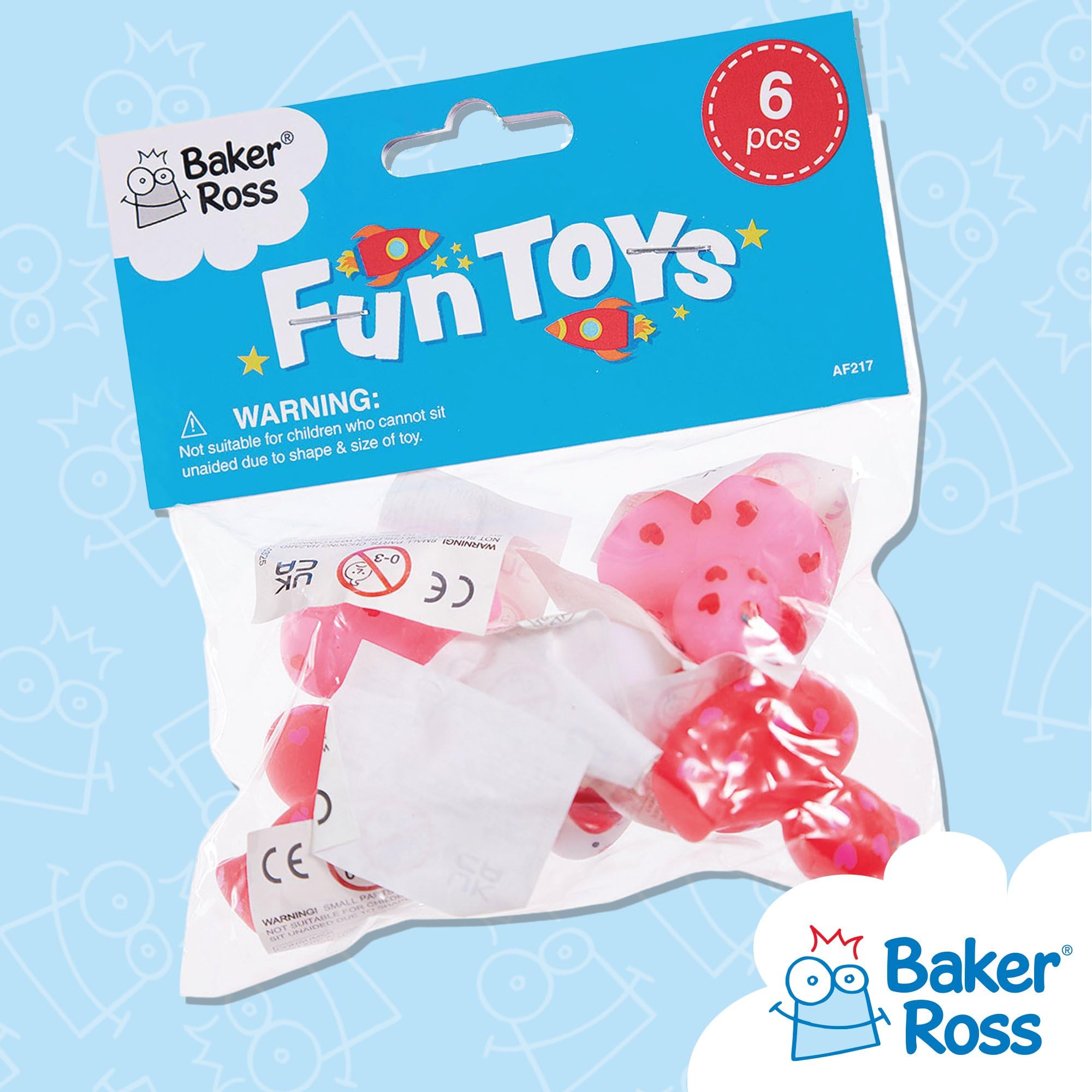 Baker Ross Mini Heart Floating Rubber Ducks (Pack of 6) - Assorted Colors | Bath Toy & Party Favor 6